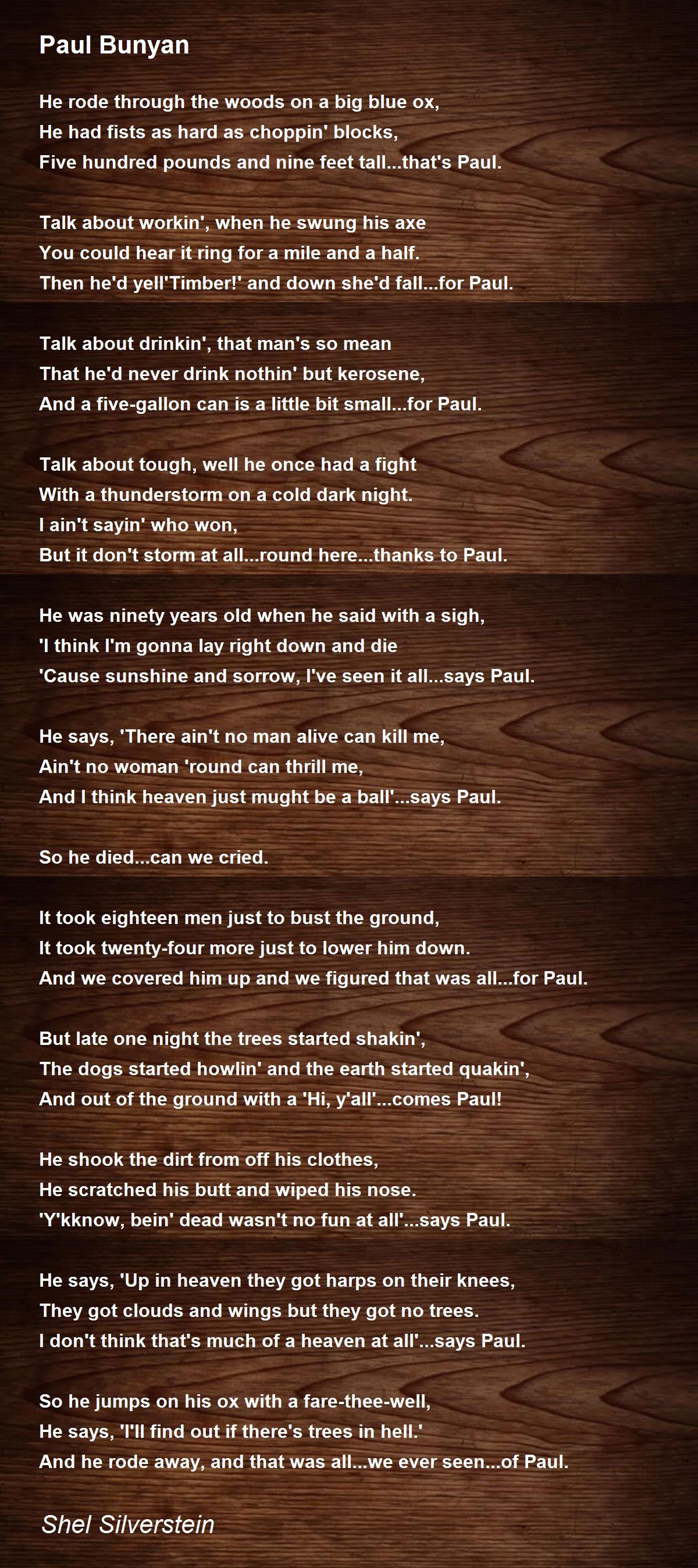 Paul Bunyan by Shel Silverstein - Paul Bunyan Poem