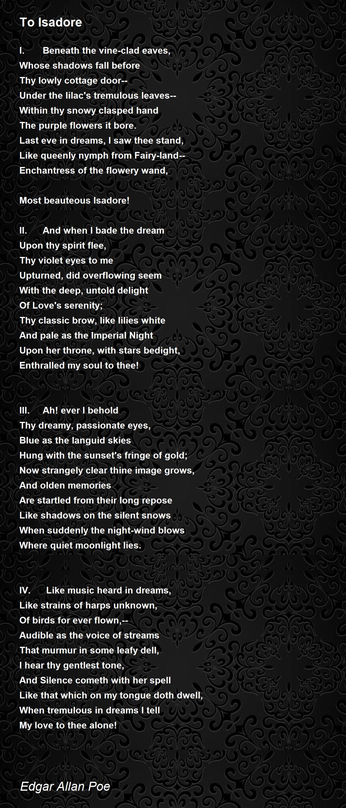 To Isadore by Edgar Allan Poe - To Isadore Poem