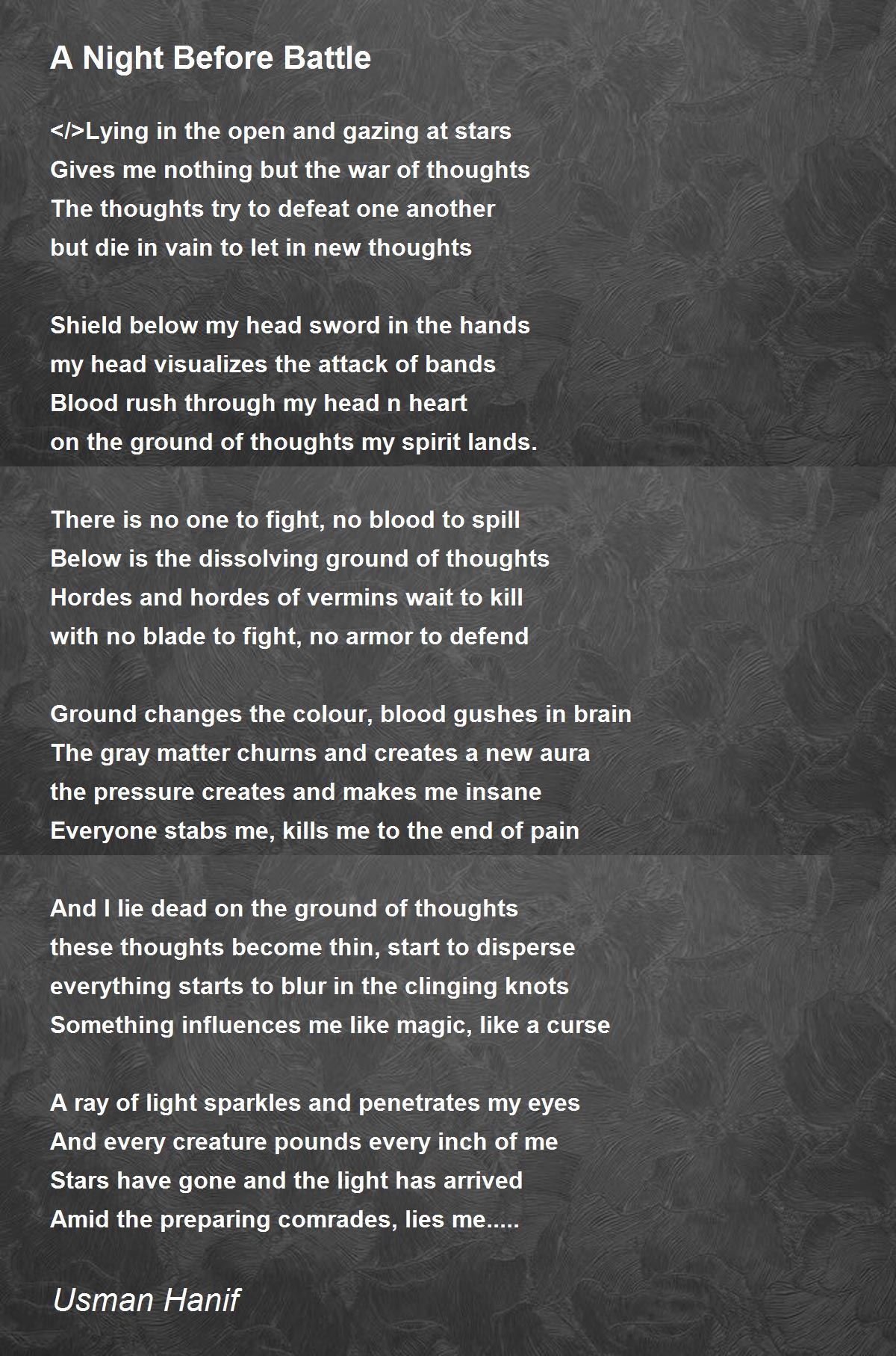 A Night Before Battle Poem by Usman Hanif Poem Hunter