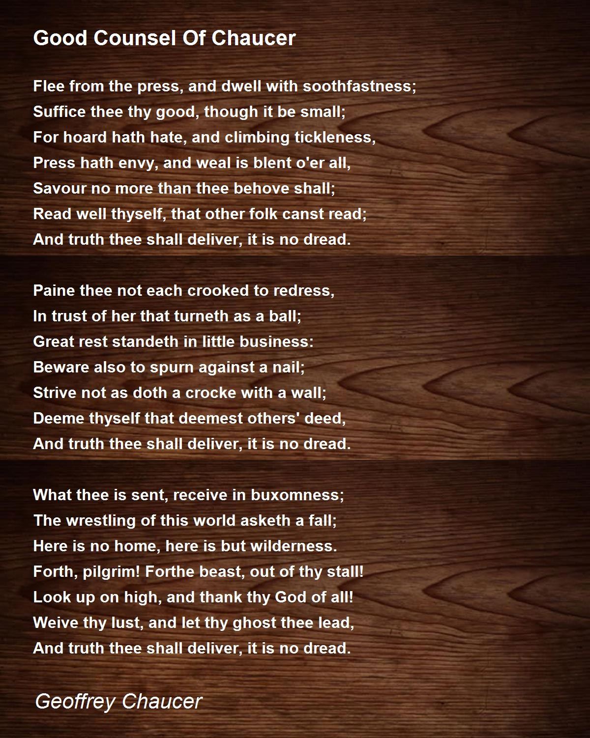 love of test expressions Poem   Geoffrey Chaucer Of Chaucer Hunter Good Counsel Poem by