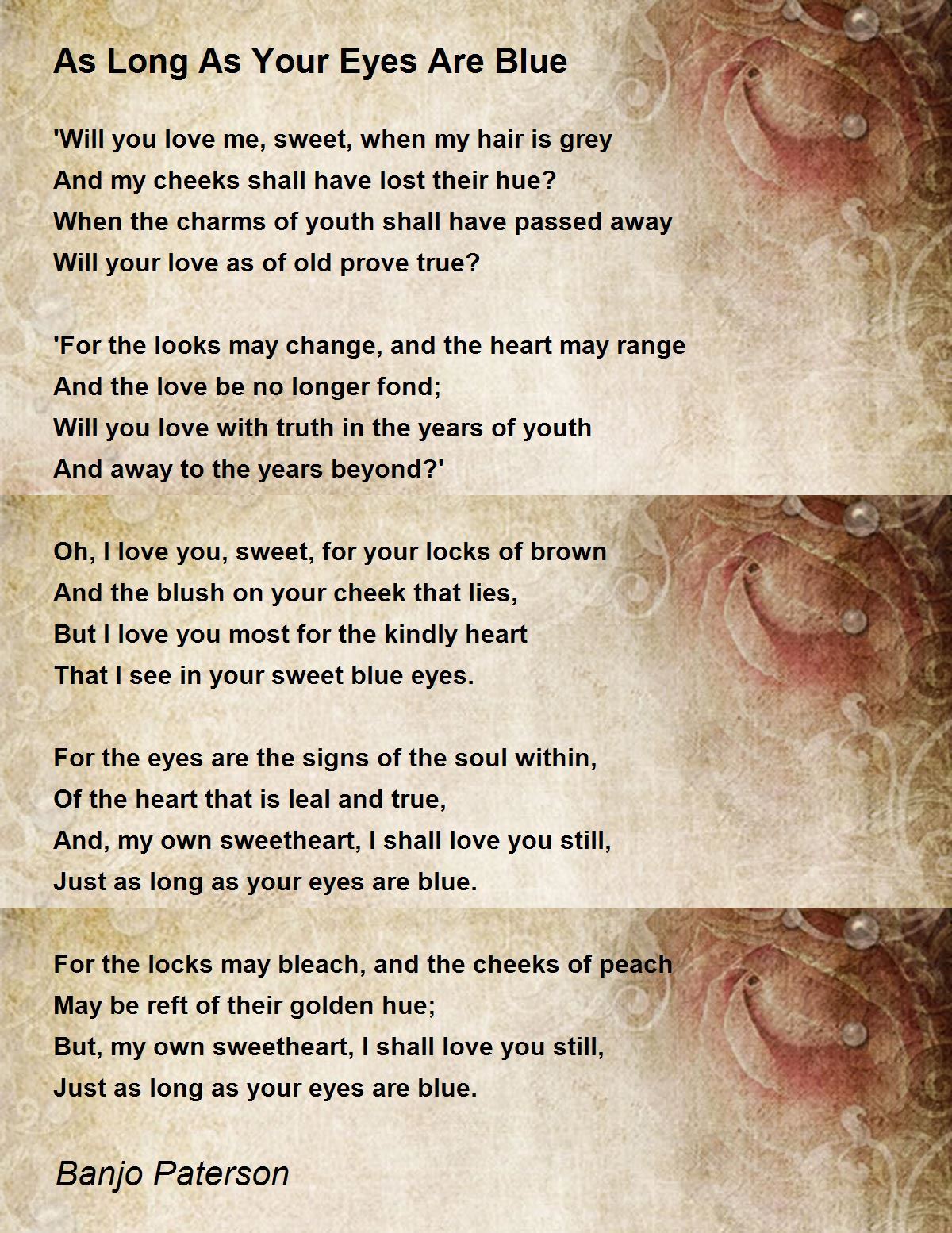 As Long As Your Eyes Are Blue Poem by Banjo Paterson 