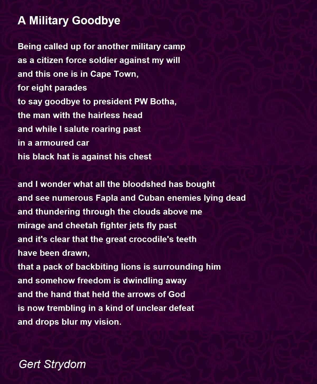 A Military Goodbye A Military Goodbye Poem by Gert Strydom