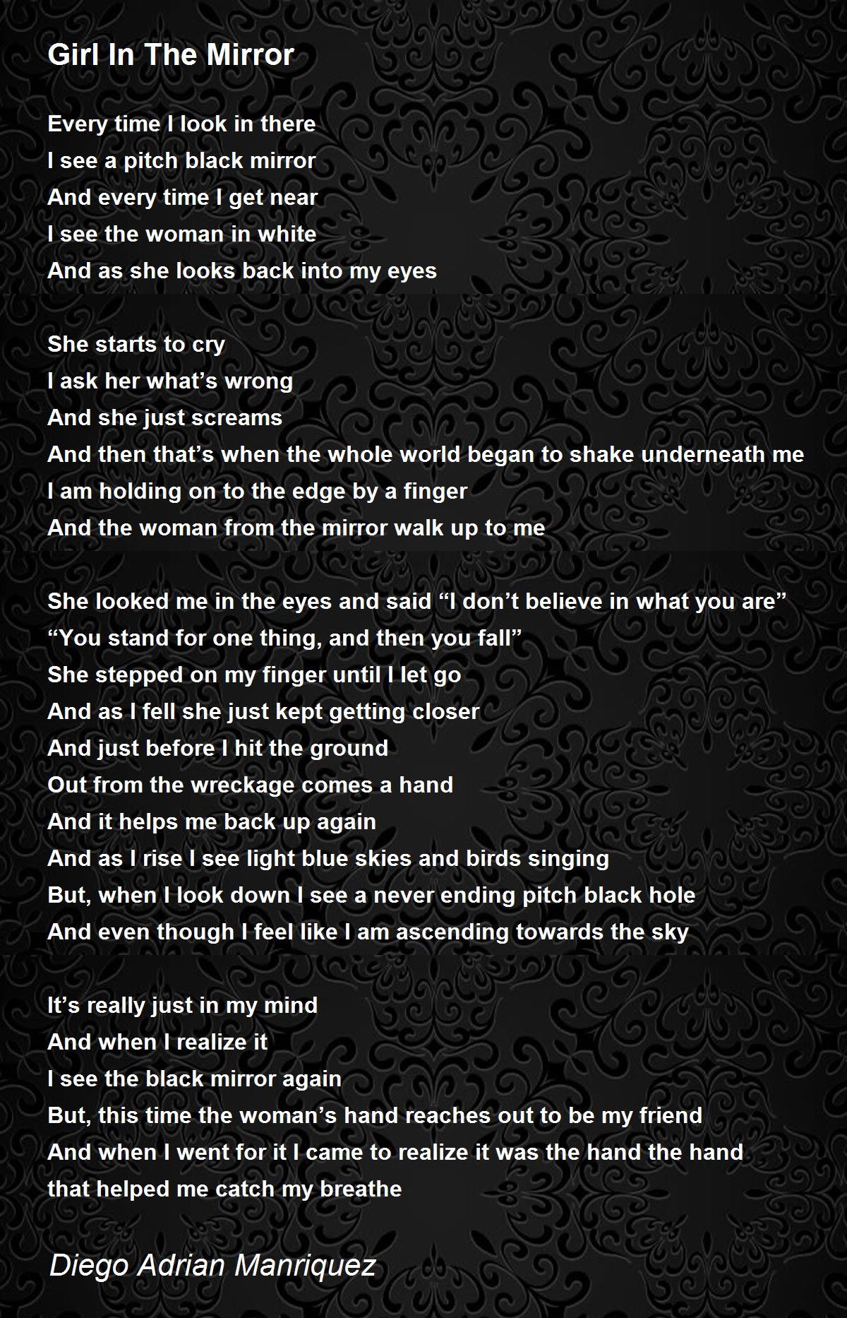 Girl In The Mirror Girl In The Mirror Poem By Diego Adrian Manriquez Girl In The Mirror Girl In The Mirror Poem By Diego Adrian Manriquez