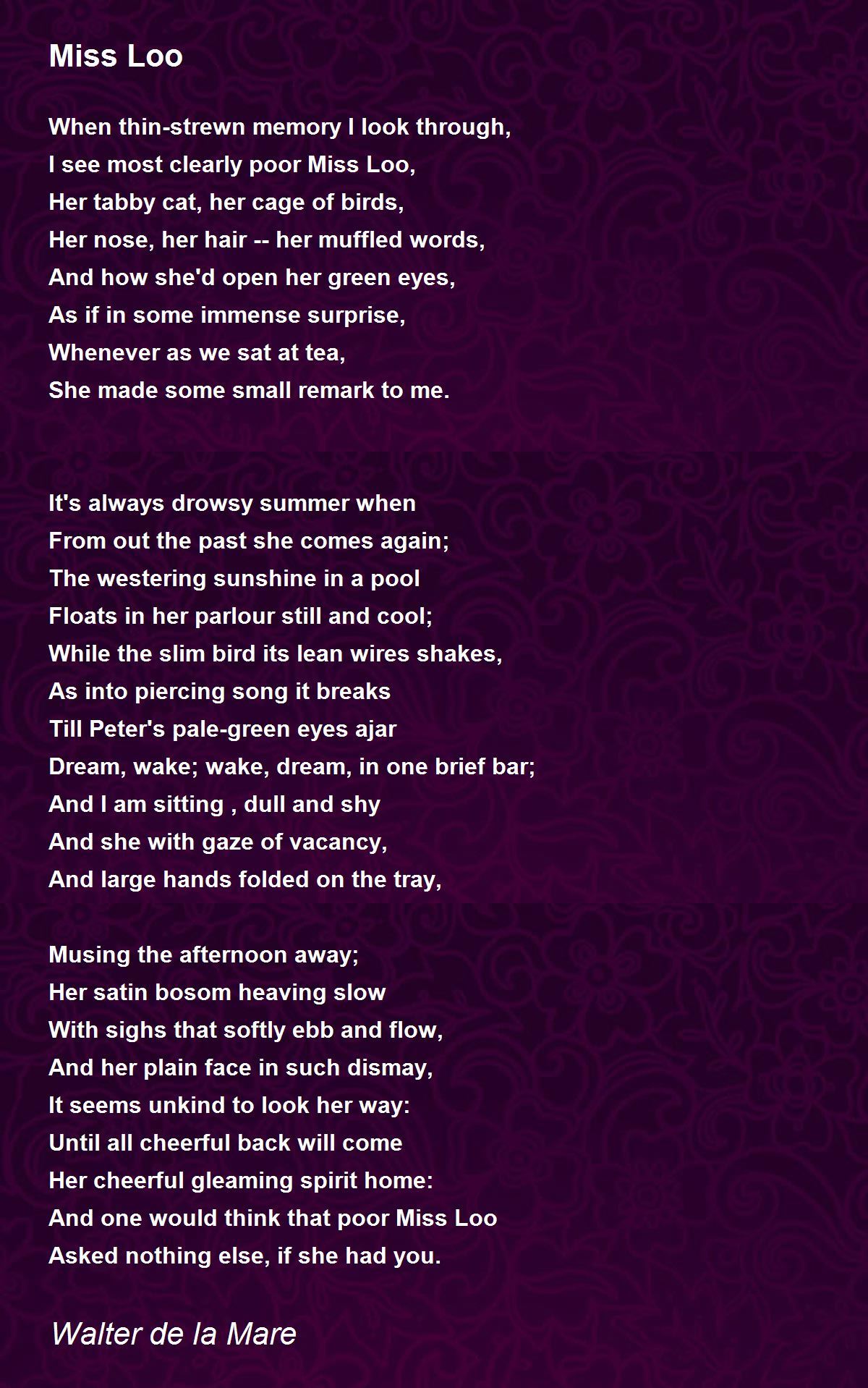 Miss Loo Poem by Walter de la Mare - Poem Hunter