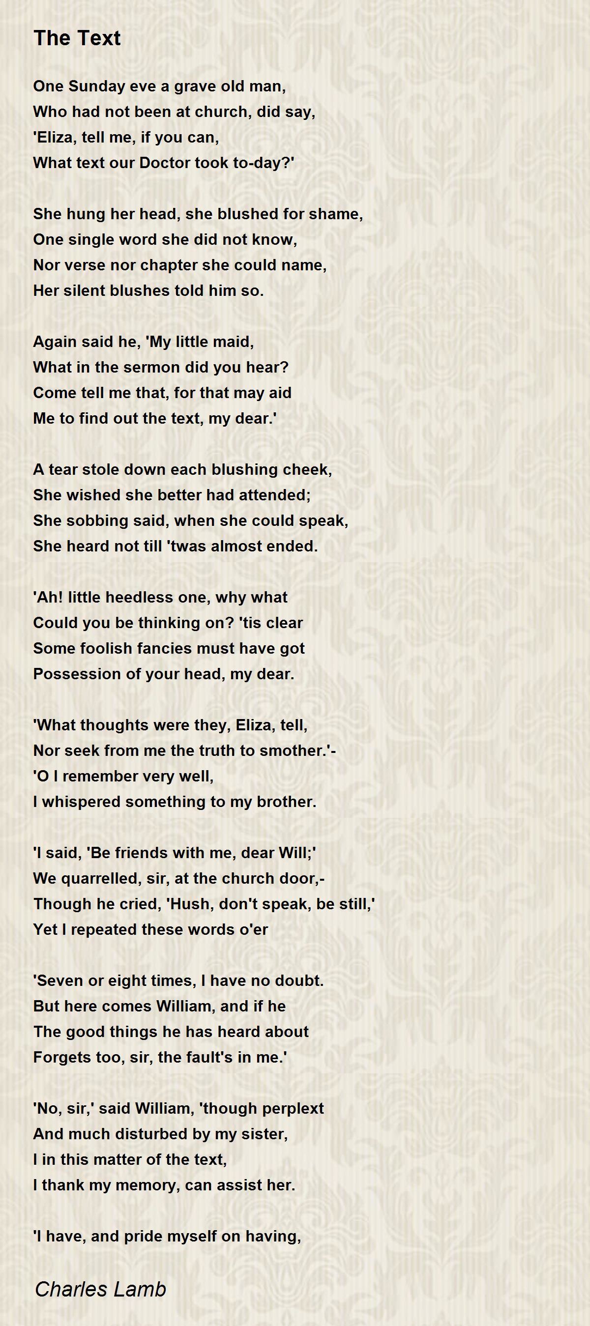 The Text Poem by Charles Lamb - Poem Hunter A Picture Is A Poem Without Words Meaning