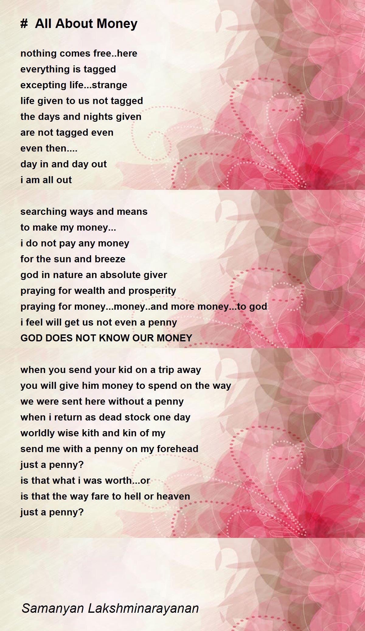 # All About Money Poem by Samanyan Lakshminarayanan - Poem Hunter