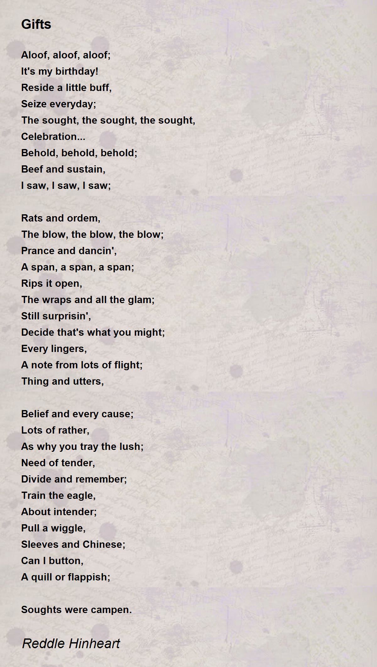 Gifts Poem by Reddle Hinheart Poem Hunter