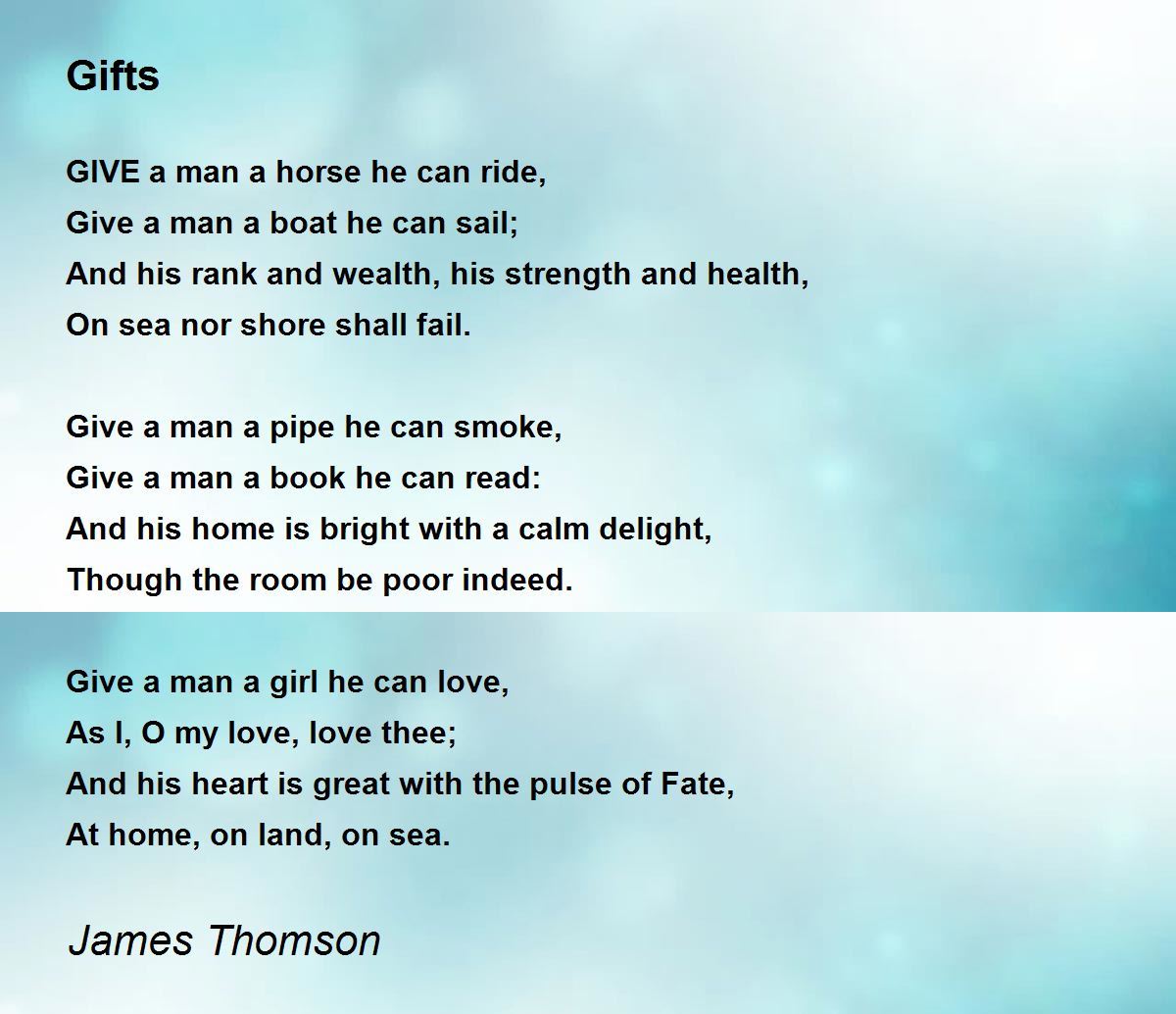 Gifts by James Thomson - Gifts Poem