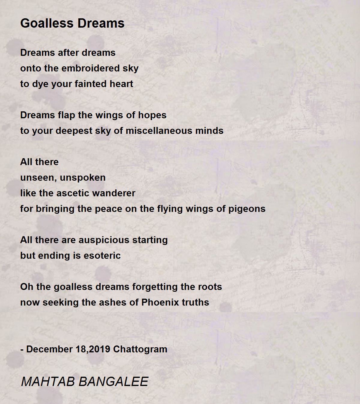 Goalless Dreams by MAHTAB BANGALEE Goalless Dreams Poem