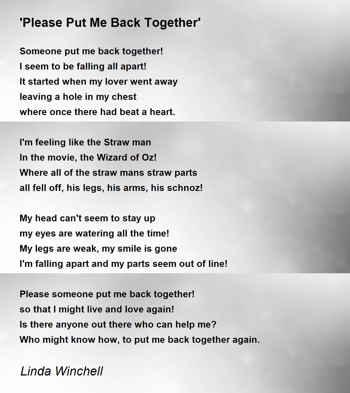 Please Put Me Back Together By Linda Winchell Please Put Me Back Together Poem