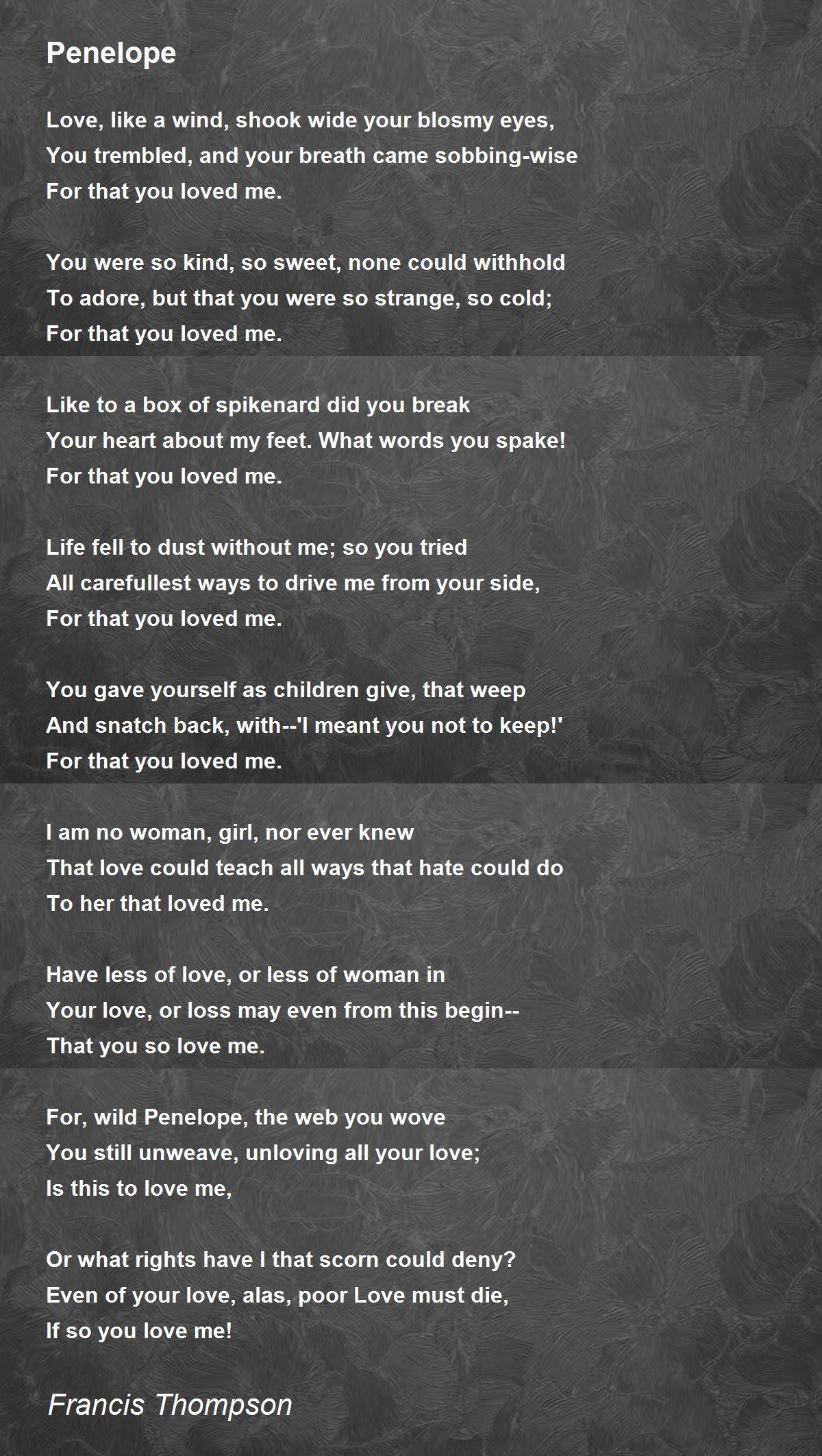 Penelope by Francis Thompson - Penelope Poem