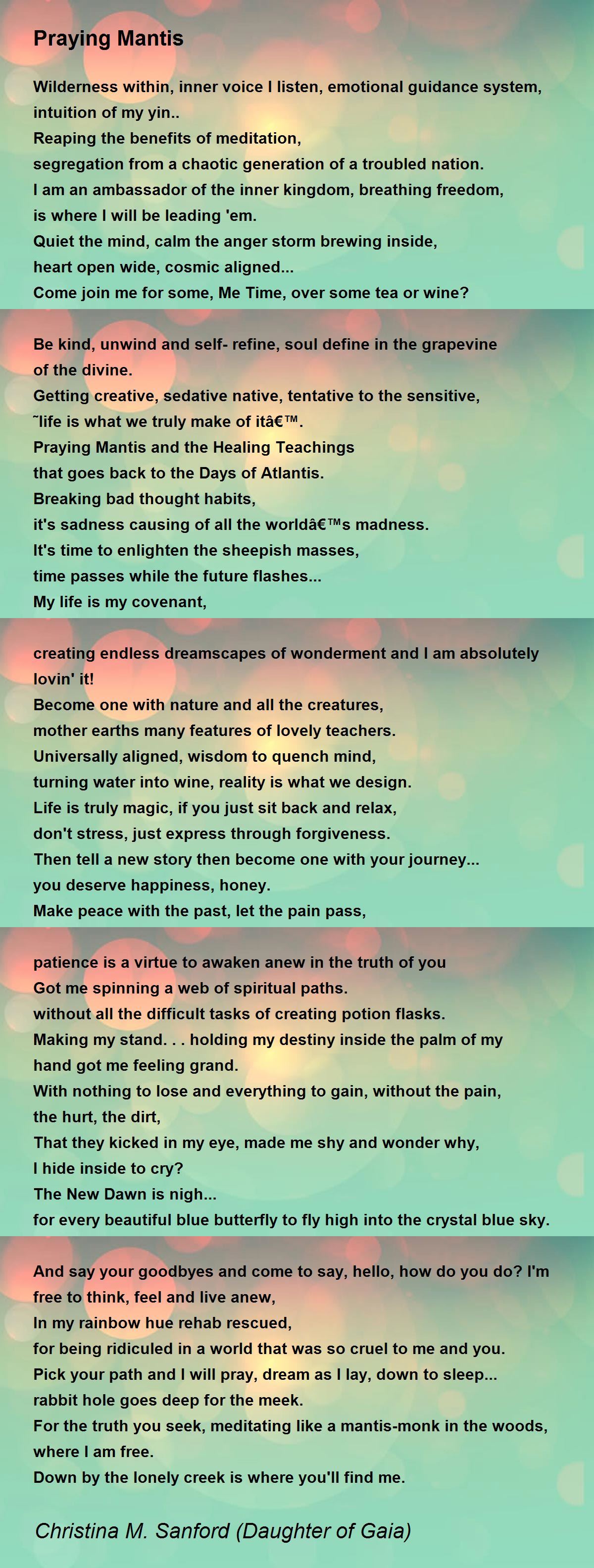 Praying Mantis Praying Mantis Poem by Christina M. Sanford (Daughter