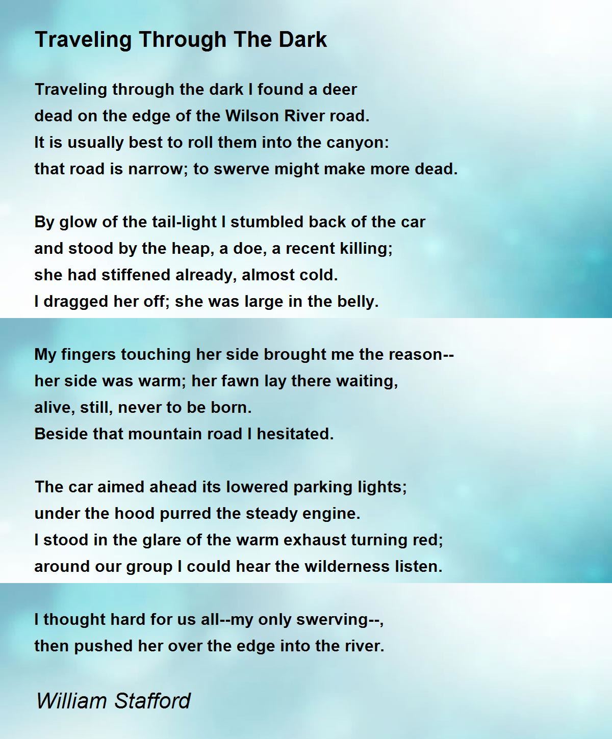 Traveling Through The Dark Poem by William Stafford - Poem 