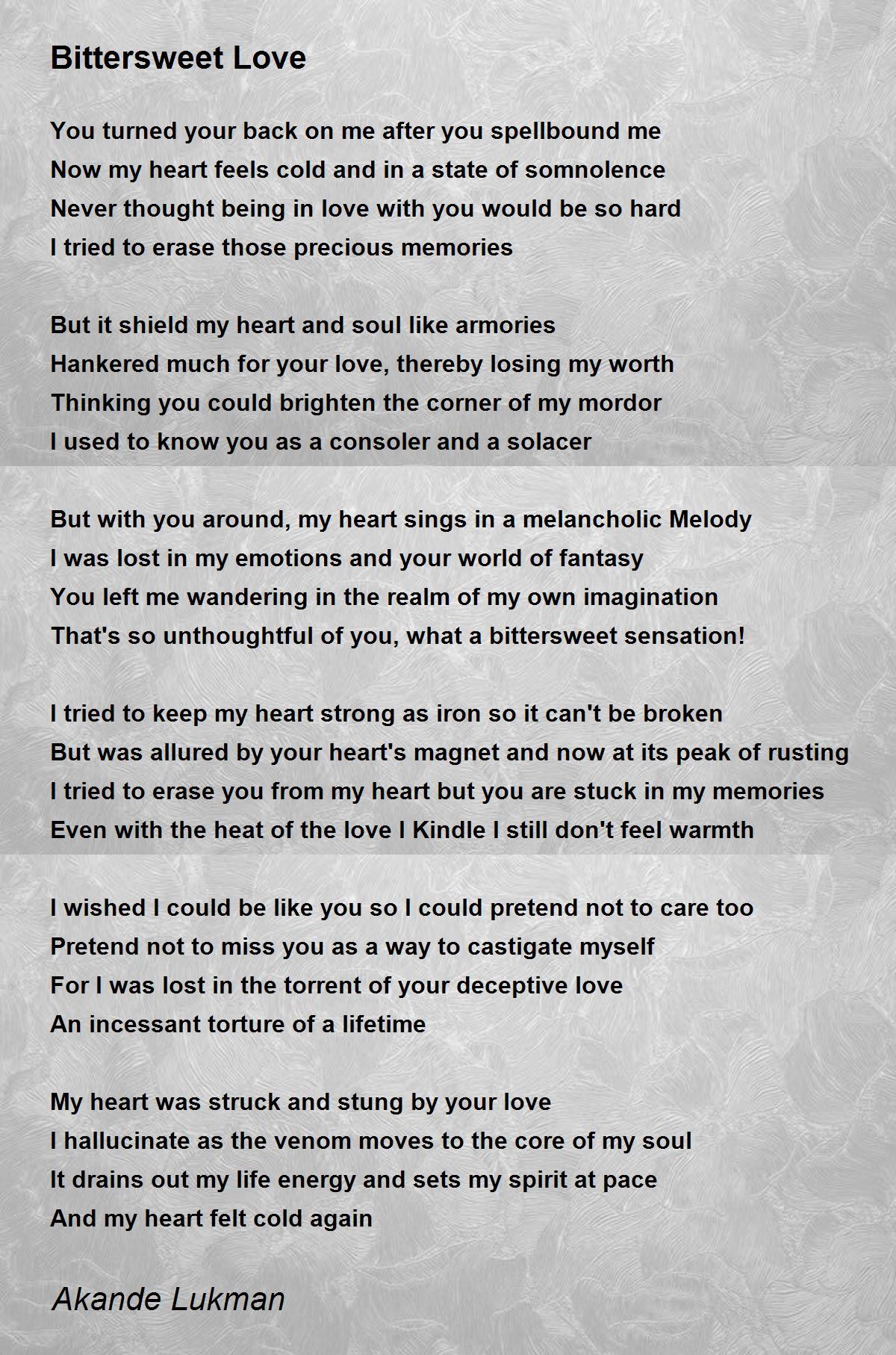 Bittersweet Love Poem by Akande Lukman Poem Hunter