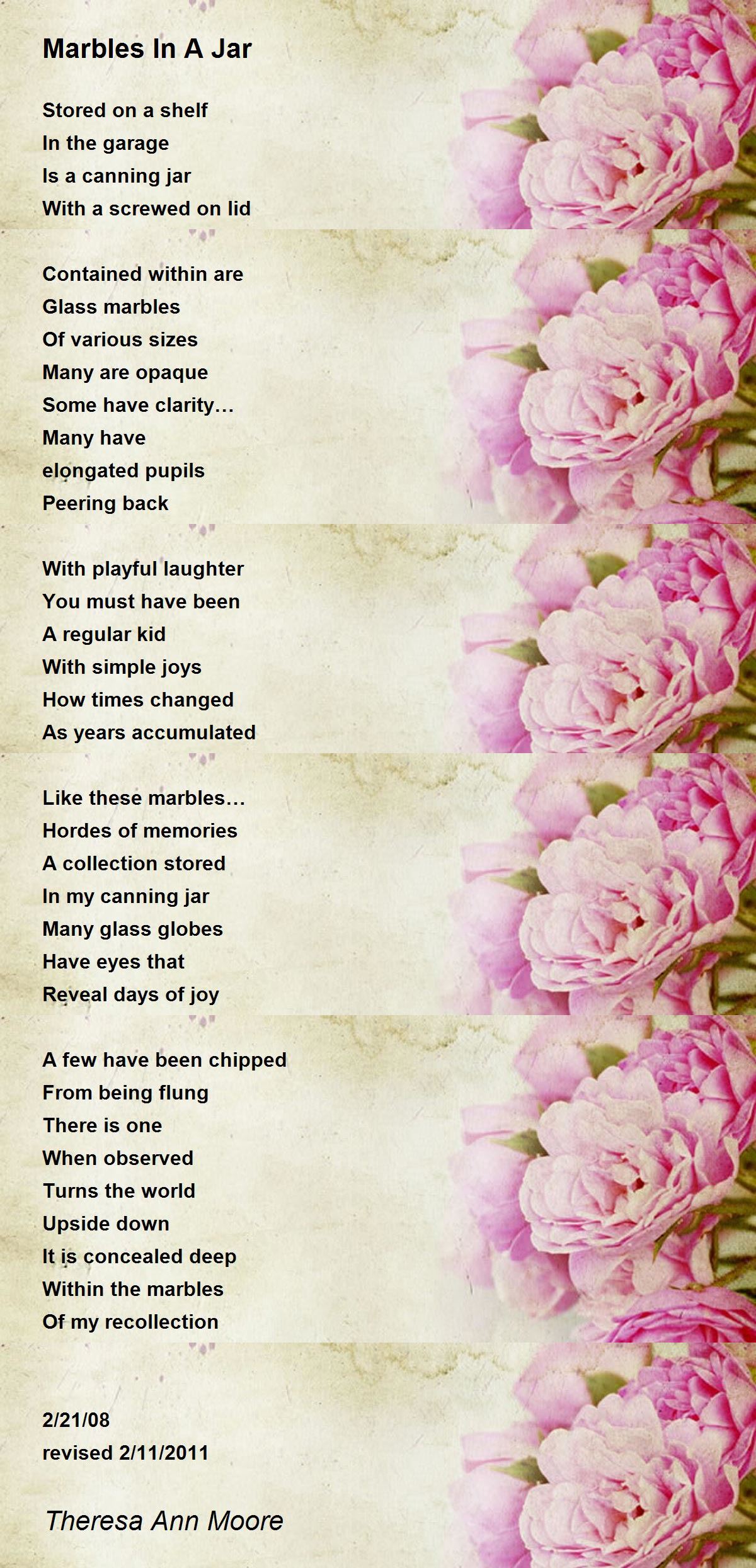 Marbles In A Jar Marbles In A Jar Poem by Theresa Ann Moore