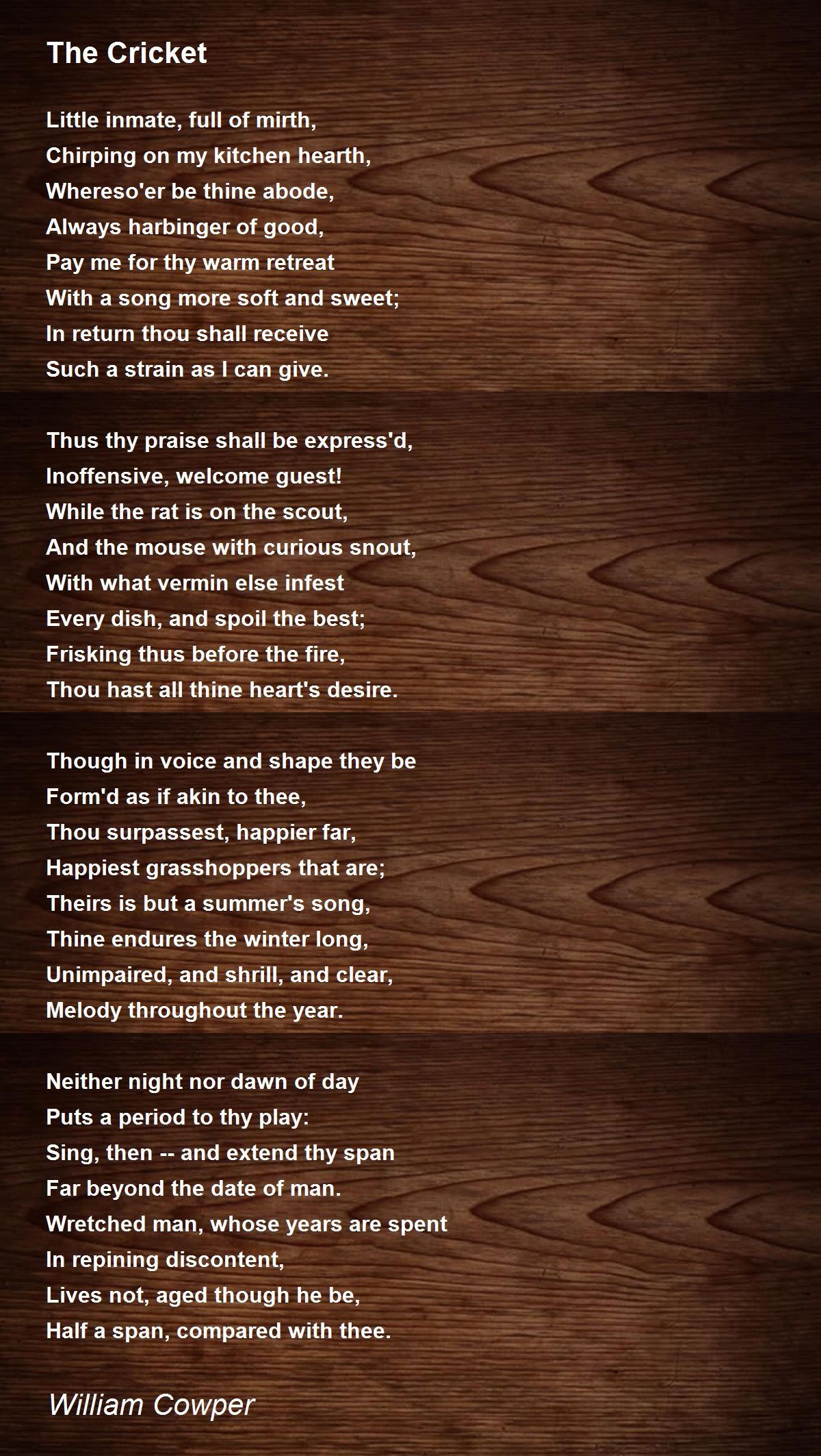 The Cricket Poem by William Cowper Poem Hunter