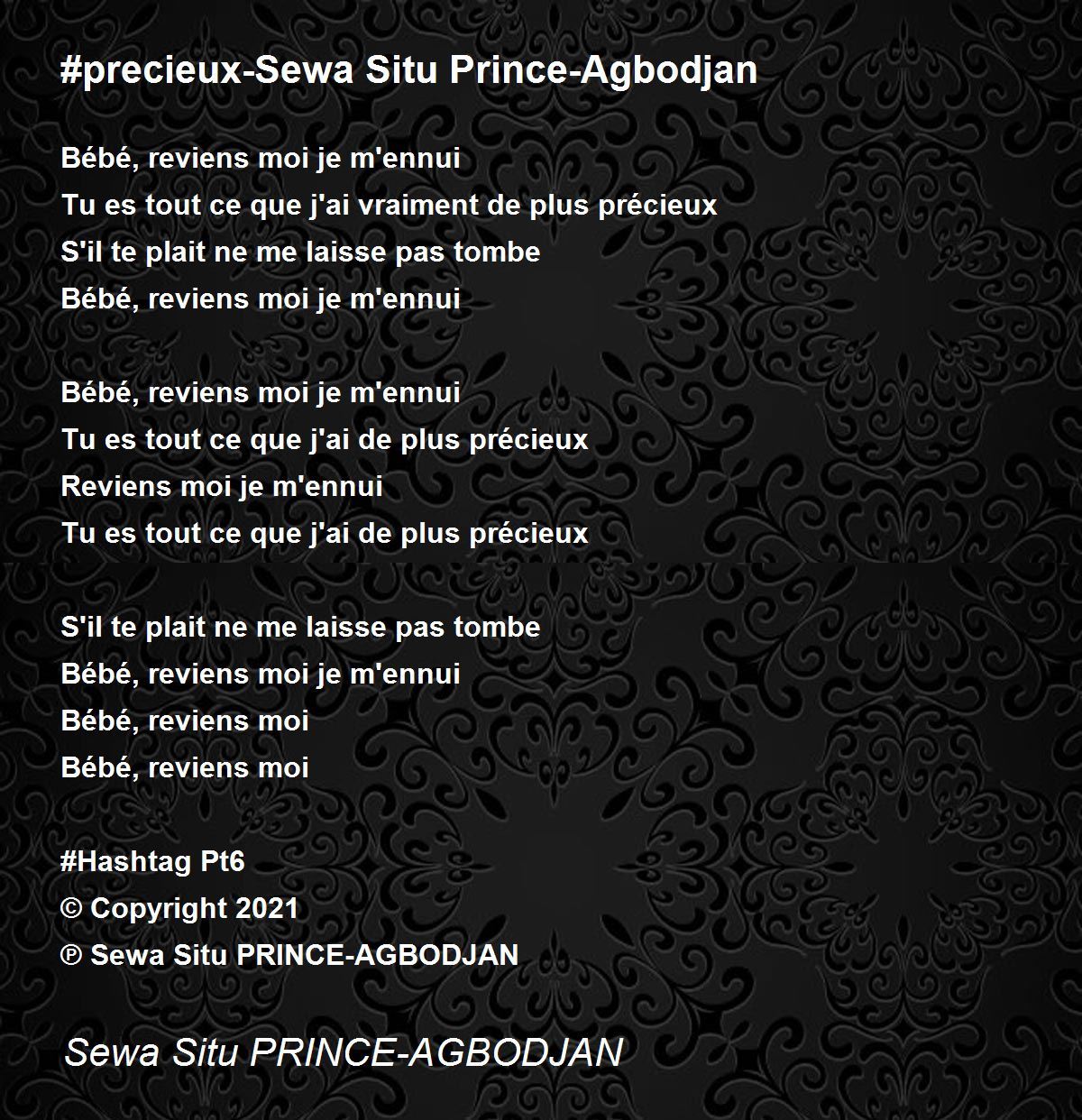 Precieux Sewa Situ Prince Agbodjan By Sewa Situ Prince Agbodjan Precieux Sewa Situ Prince Agbodjan Poem