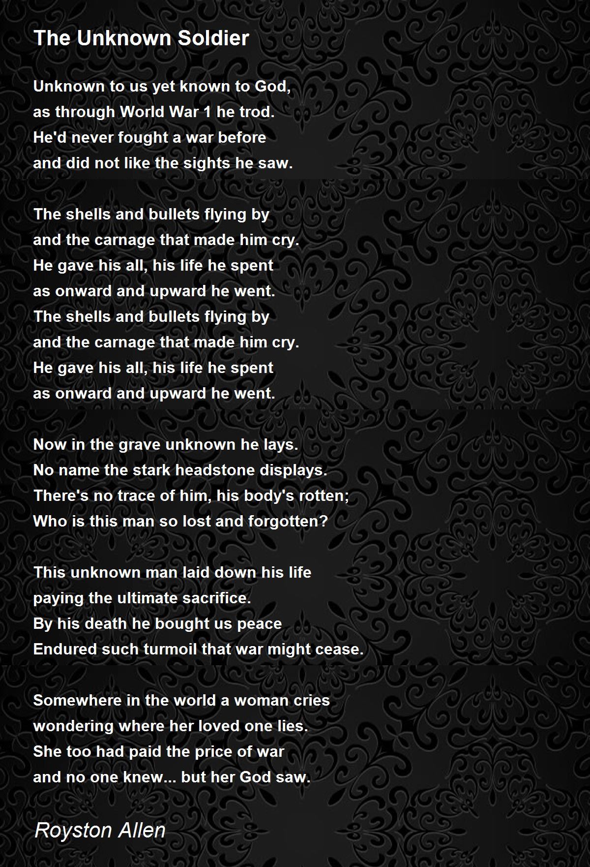 The Unknown Soldier The Unknown Soldier Poem by Royston Allen