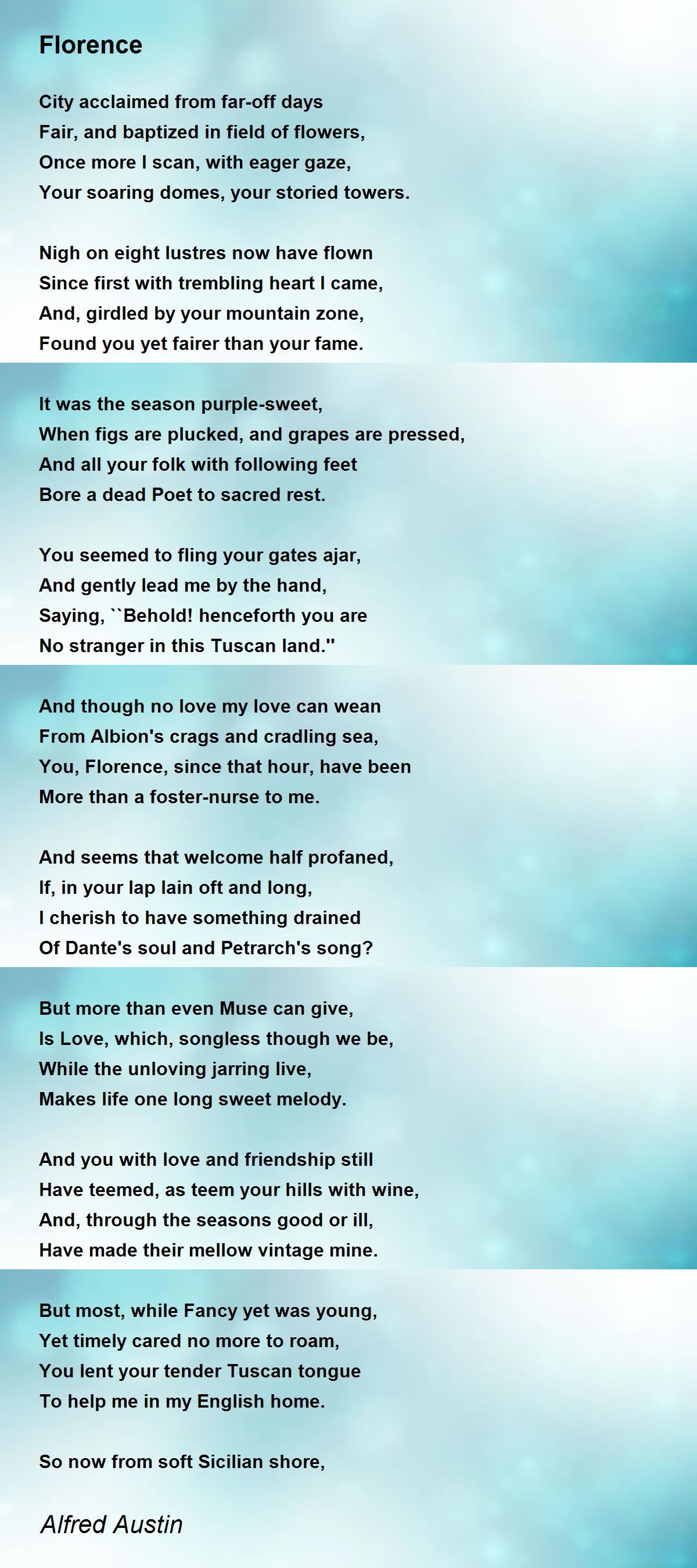 Florence Poem by Alfred Austin Poem Hunter