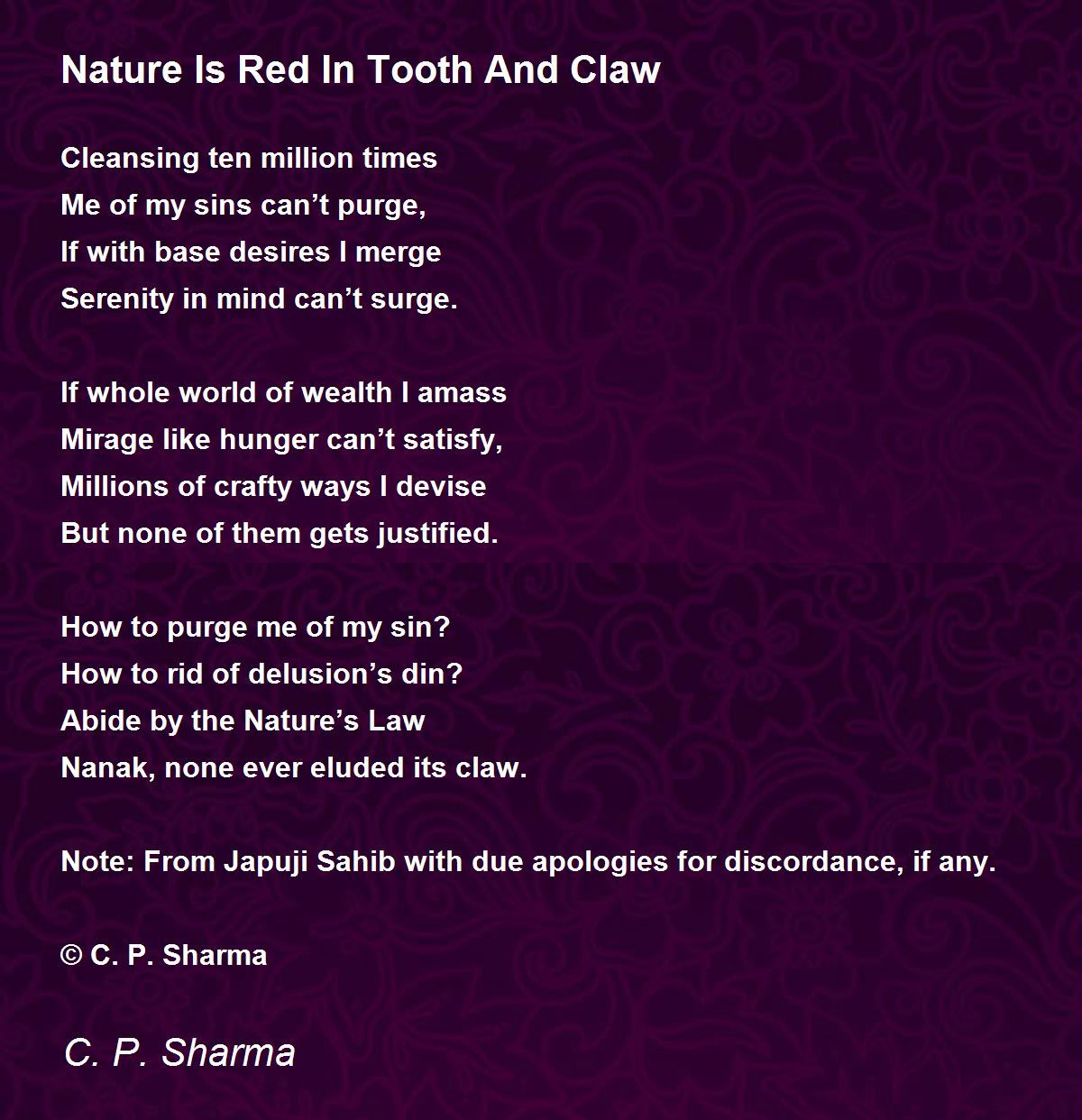 Nature Red Tooth And Claw by C. P. Sharma - Nature Is In Tooth And Claw Poem