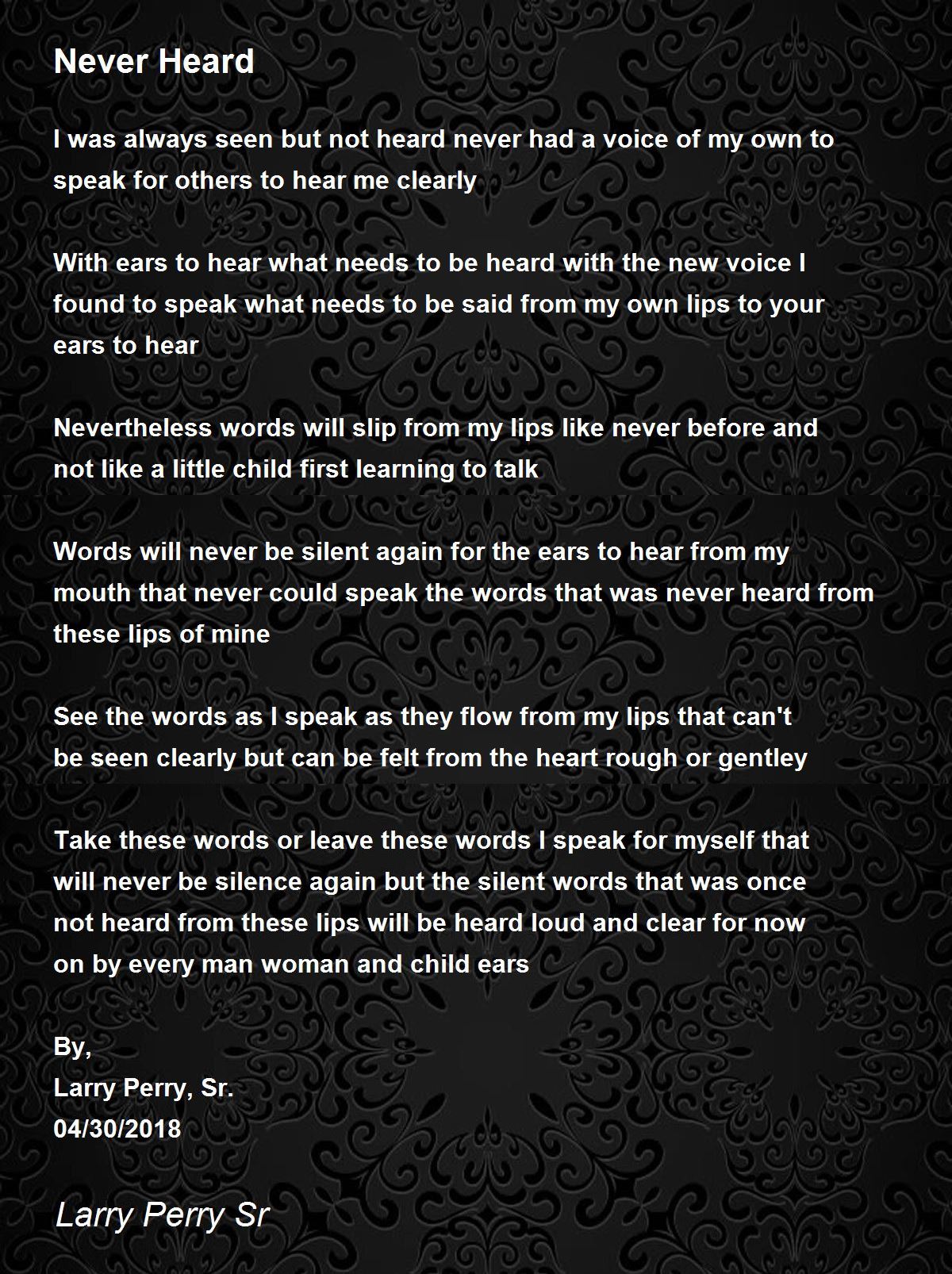 Never Heard Never Heard Poem by Larry Perry Sr