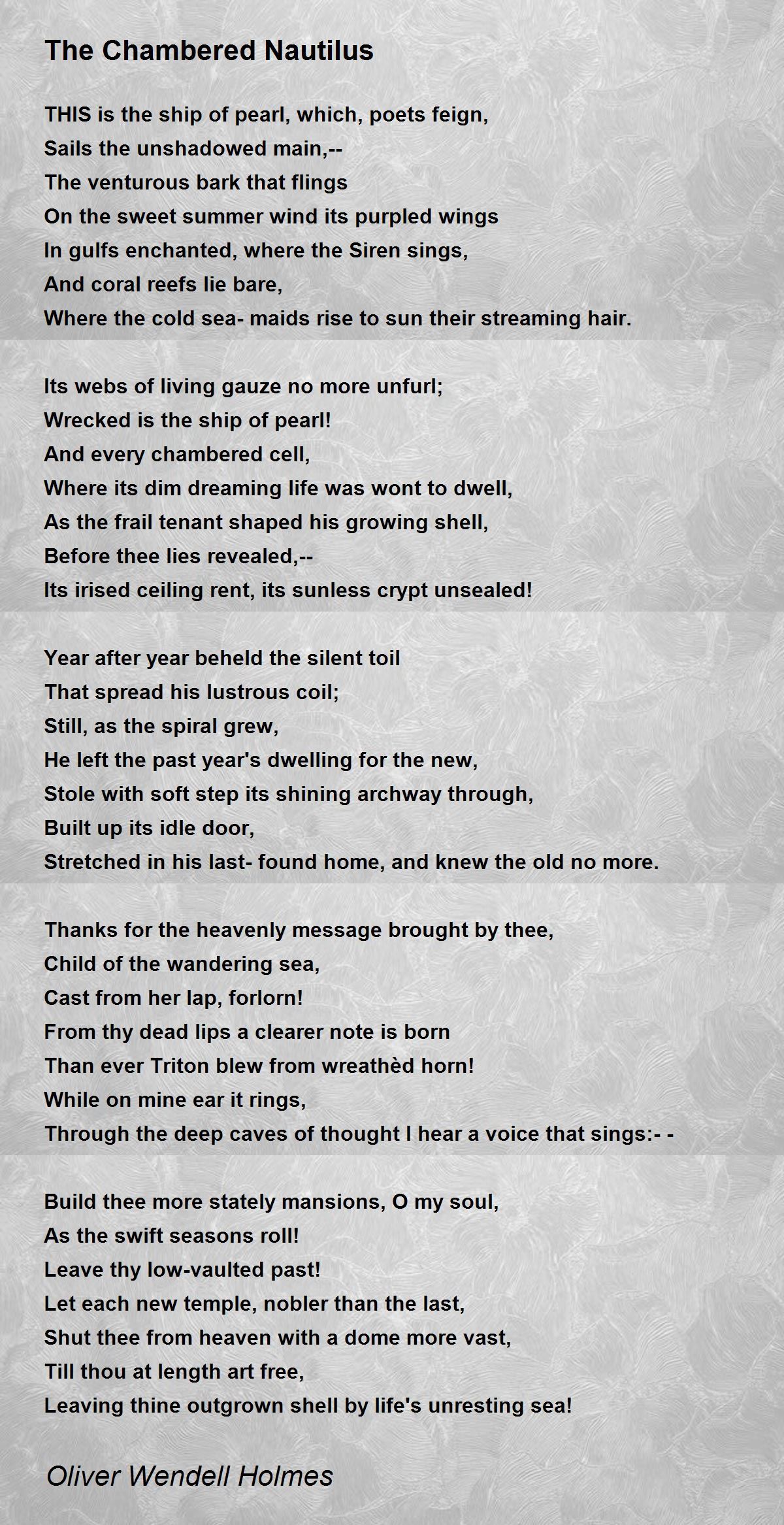 The Chambered Nautilus Poem by Oliver Wendell Holmes - Poem Hunter