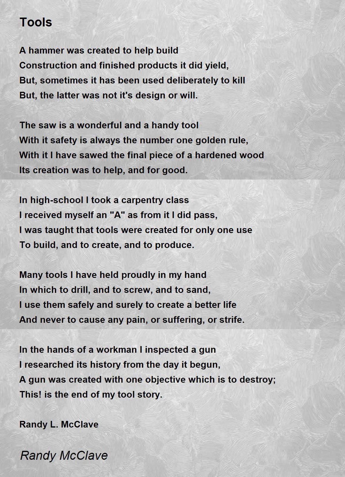 Tools Tools Poem by Randy McClave