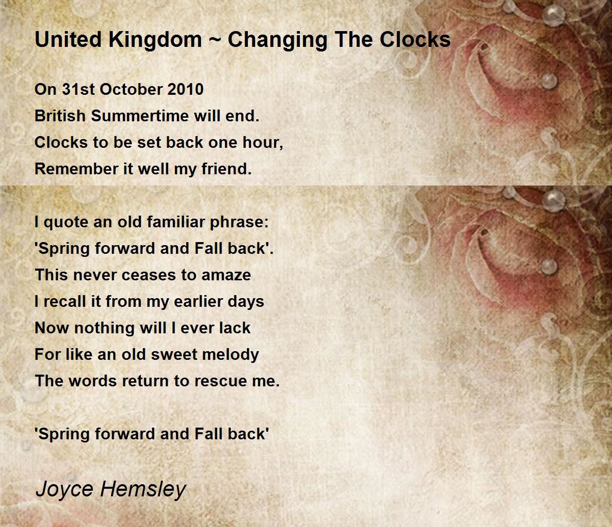 United Kingdom Changing The Clocks Poem by Joyce Hemsley Poem Hunter