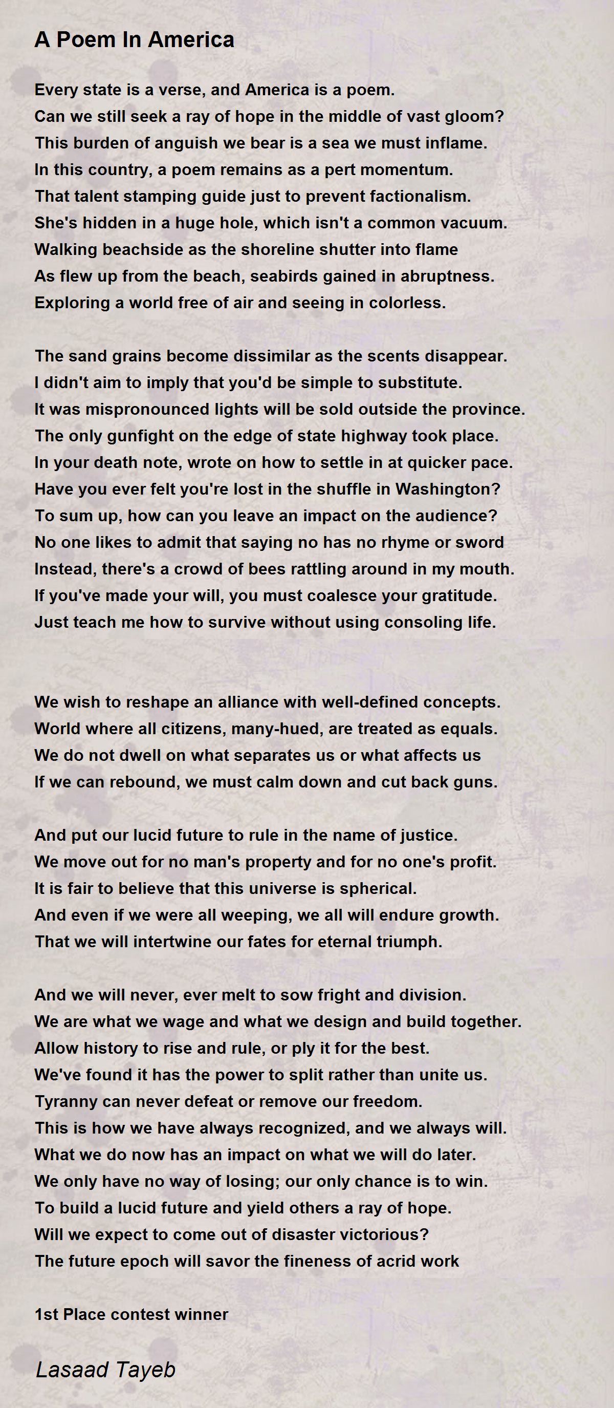 A Poem In America A Poem In America Poem by Lasaad Tayeb