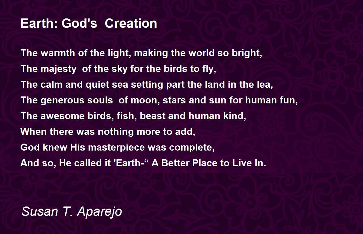 Earth God S Creation Poem By Susan T Aparejo Poem Hunter