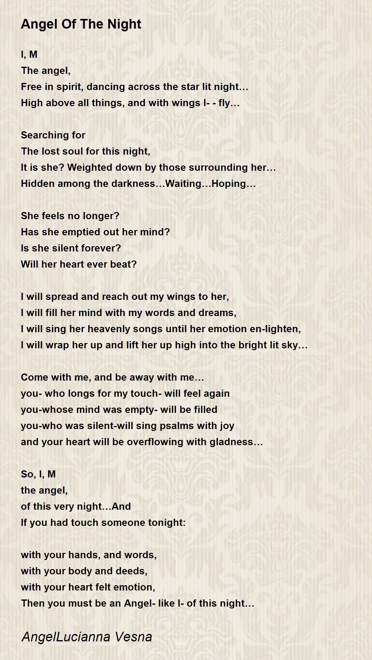 Angel Of The Night by AngelLucianna Vesna Angel Of The Night Poem