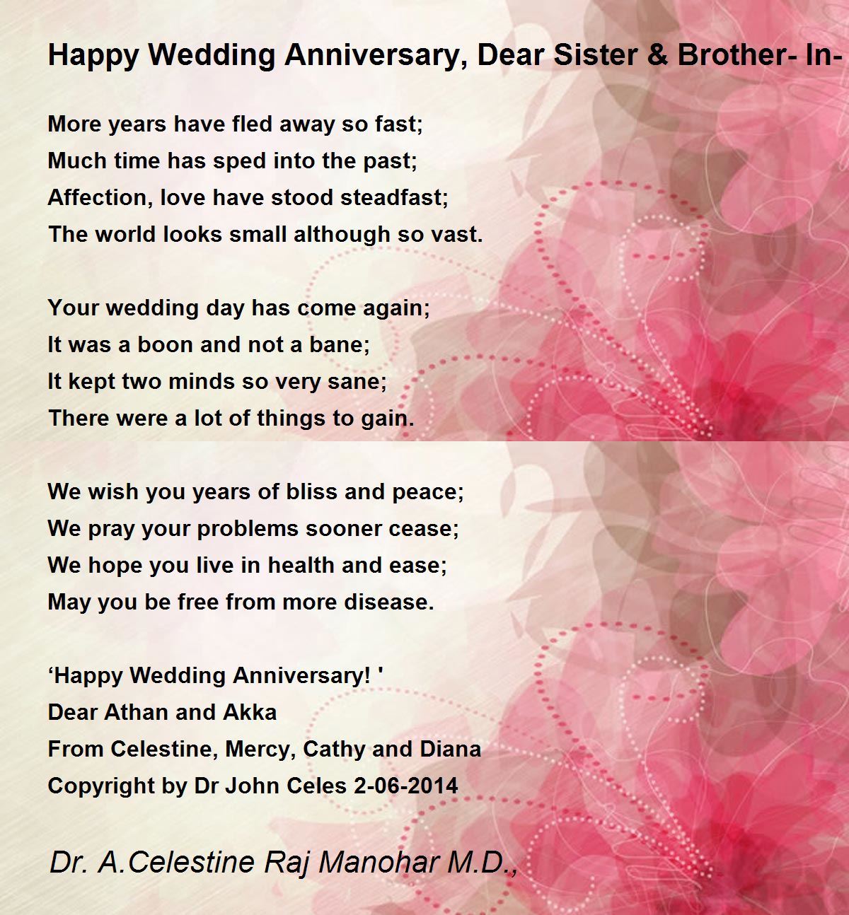Happy Wedding  Anniversary  Dear Sister  Brother In Law  