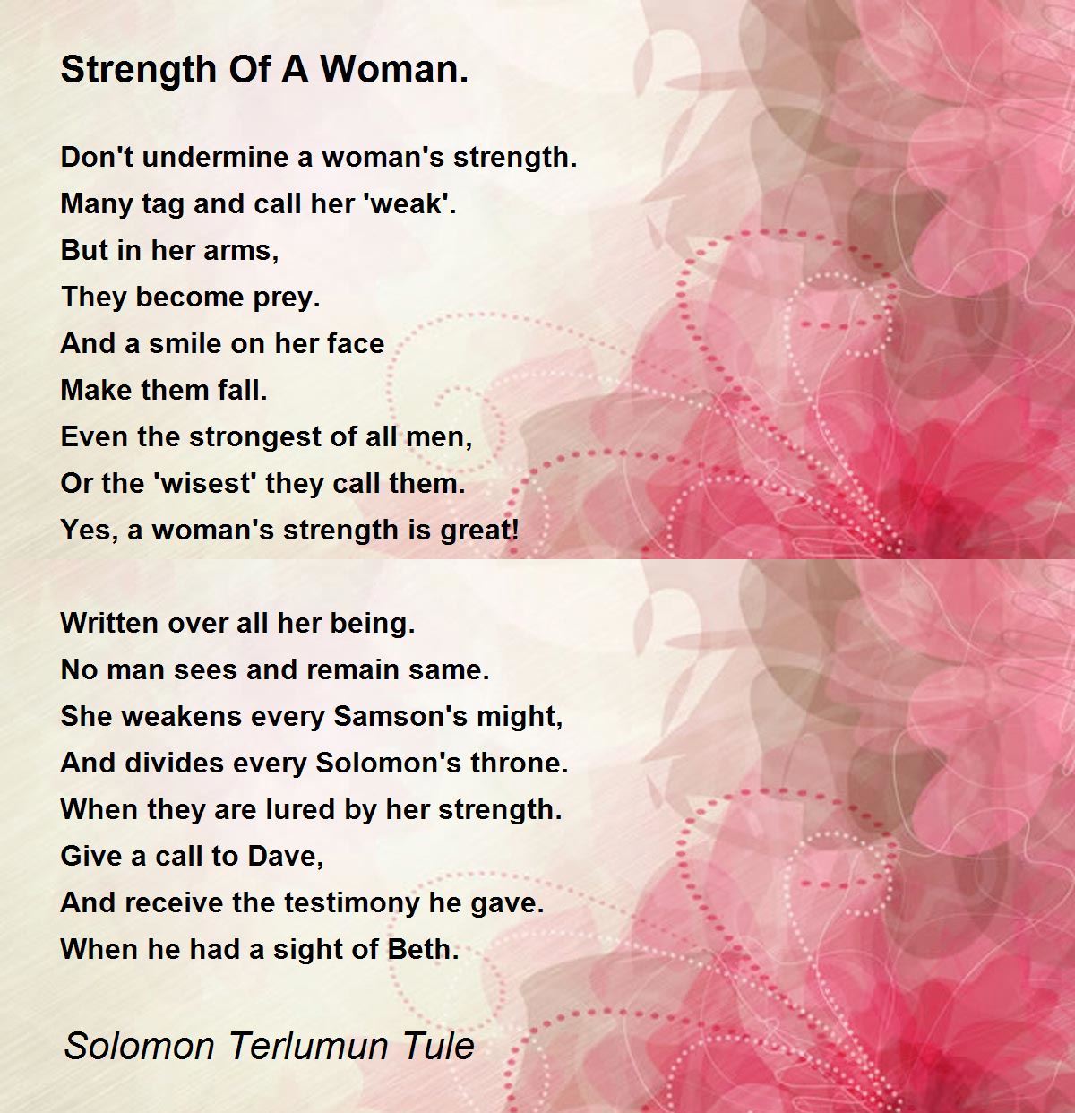 Strength Of A Woman. Strength Of A Woman. Poem by Solomon Terlumun Tule