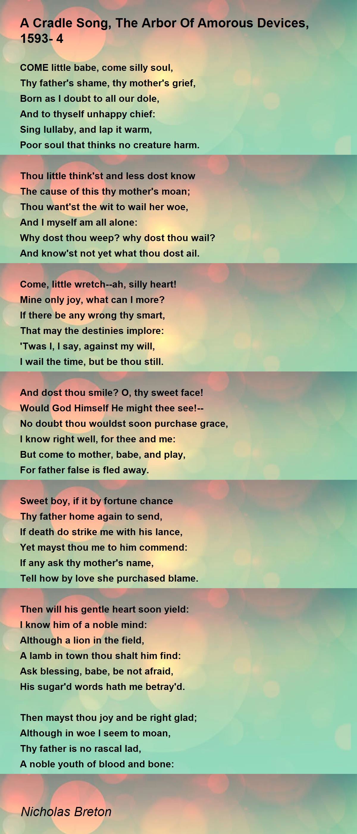 A Cradle Song, The Arbor Of Amorous Devices, 15934 A Cradle Song