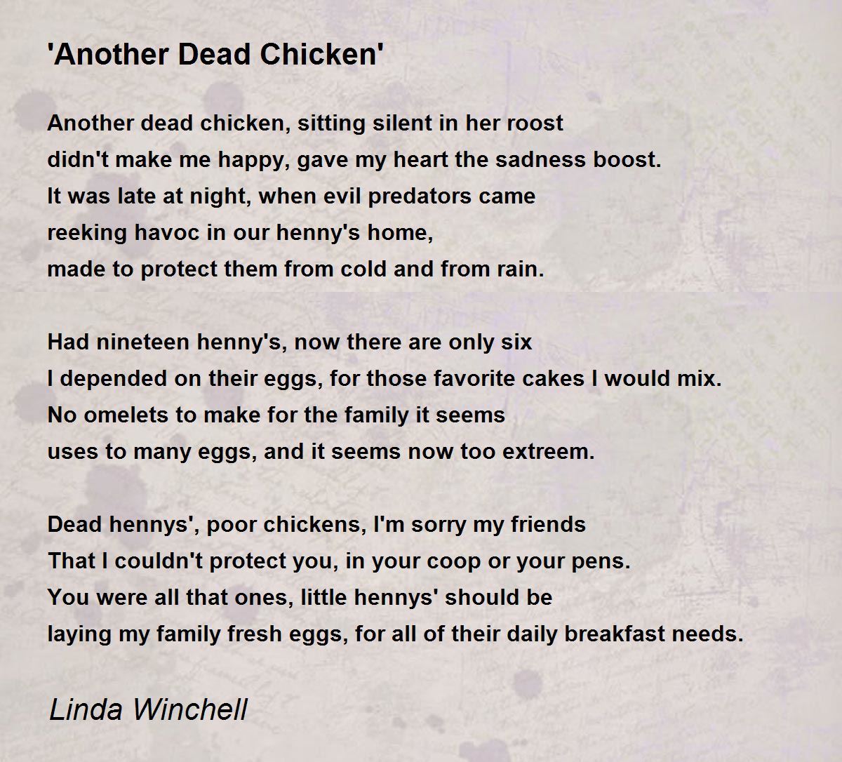 'Another Dead Chicken' 'Another Dead Chicken' Poem by Linda Winchell