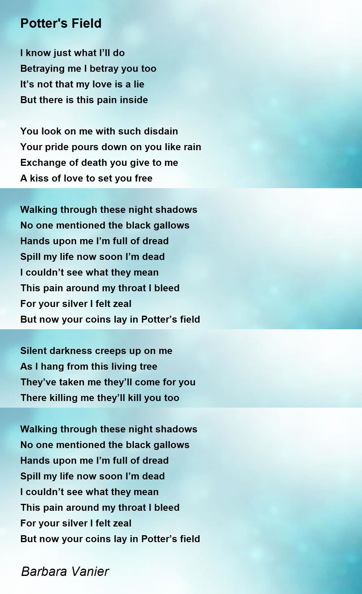 Potter's Field Potter's Field Poem by Barbara Vanier