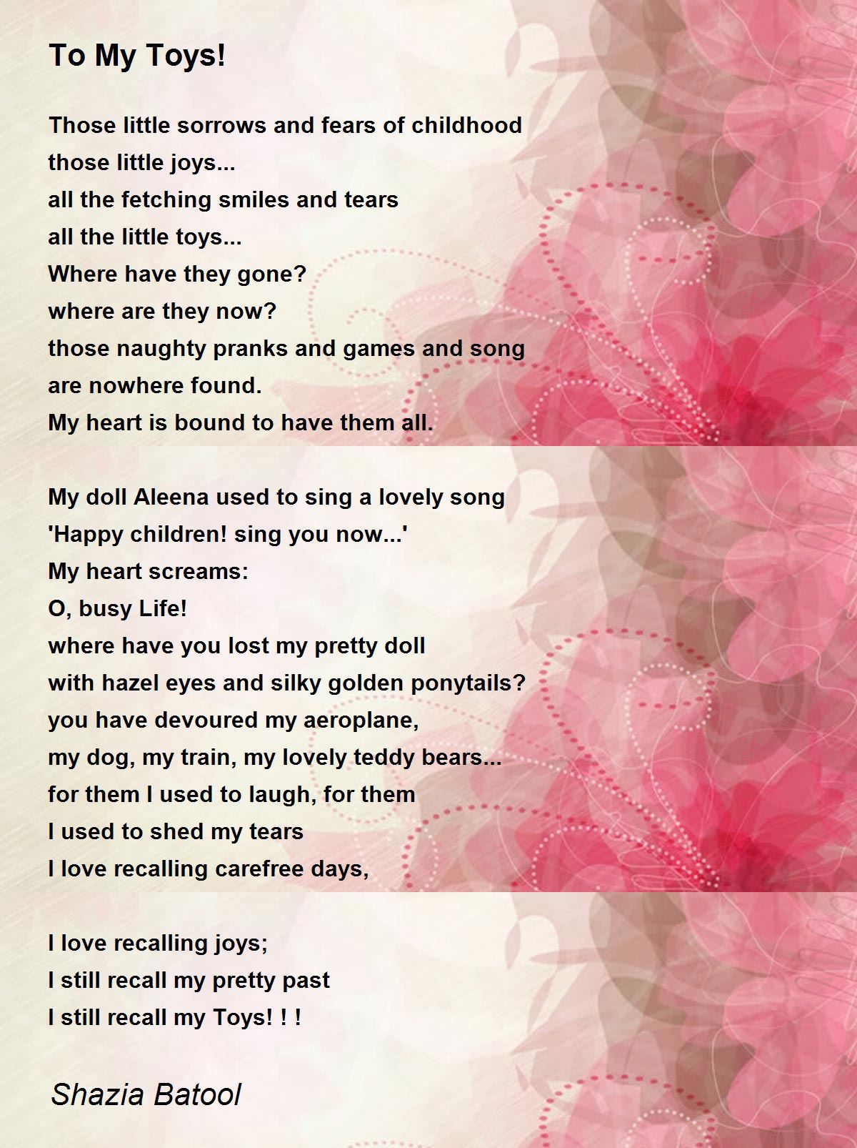 To My Toys! Poem by Shahzia Batool - Poem Hunter