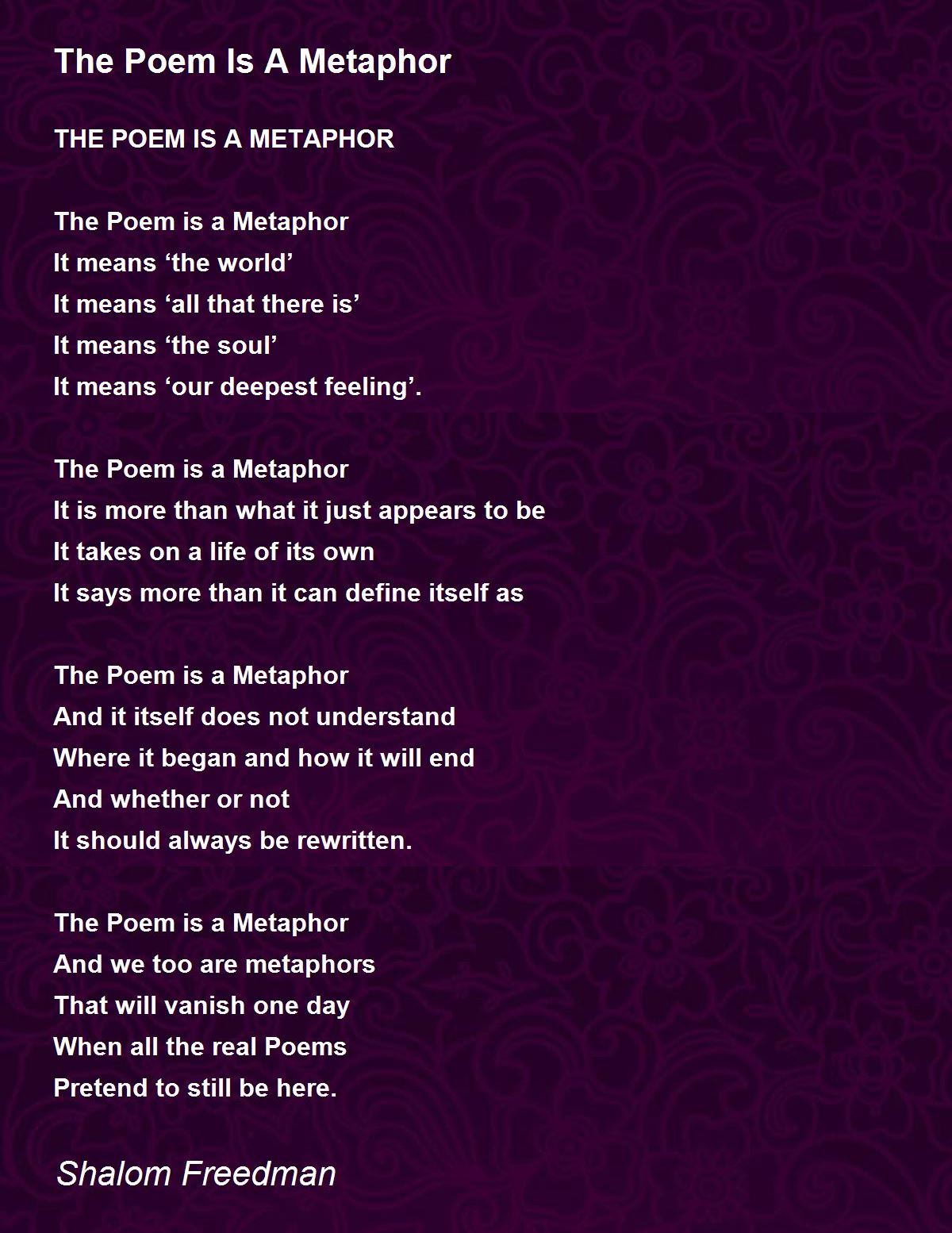 The Poem Is A Metaphor The Poem Is A Metaphor Poem by Shalom Freedman