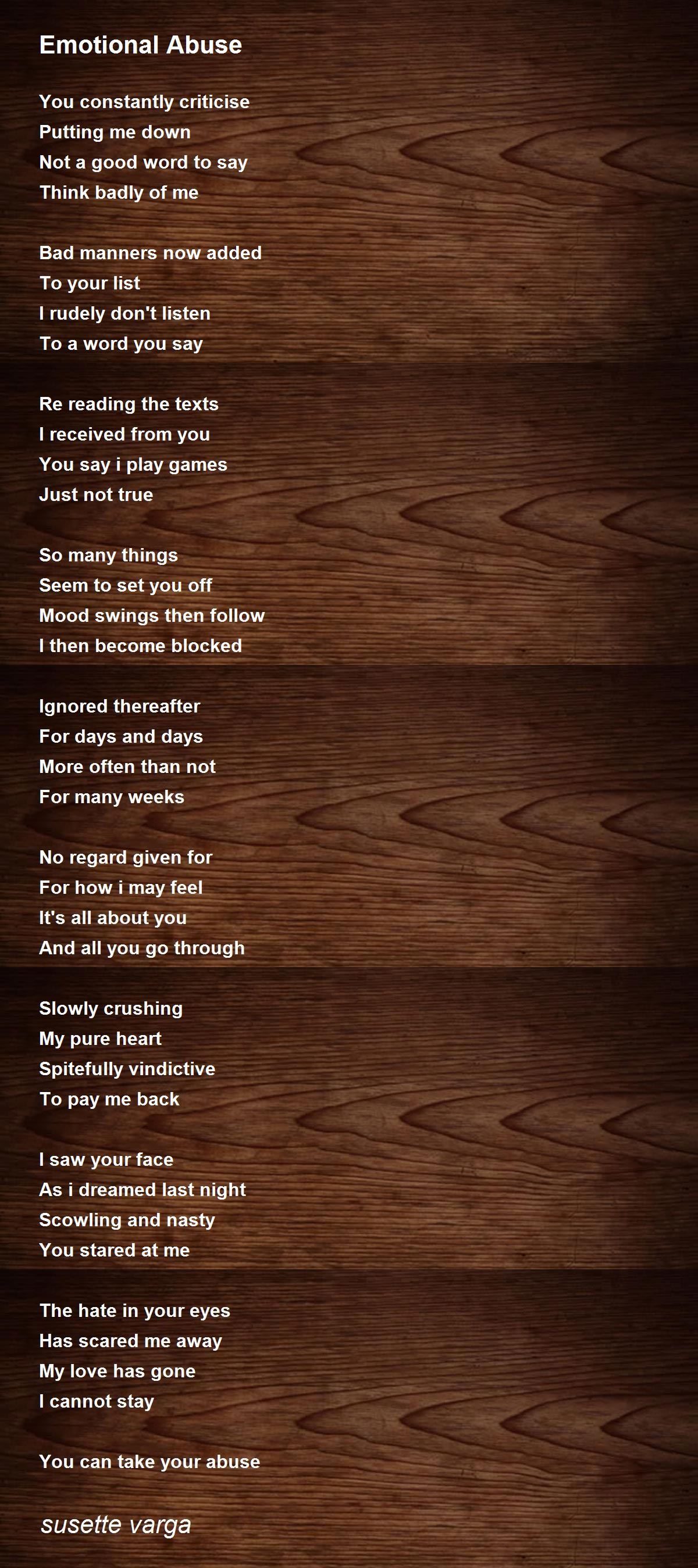 Emotional Abuse Poem By Susette Varga Poem Hunter