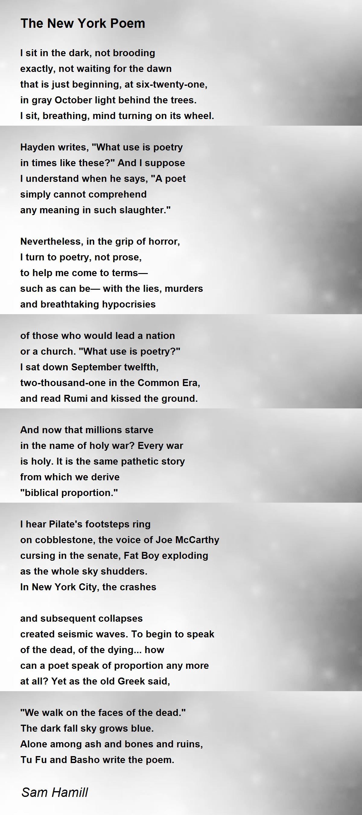 The New York Poem The New York Poem Poem by Sam Hamill