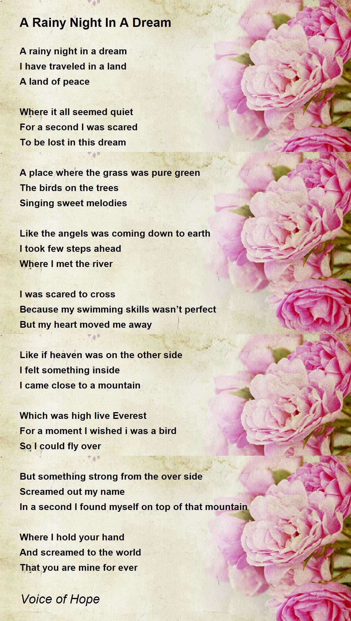 A Rainy Night In A Dream by Voice of Hope A Rainy Night In A Dream Poem