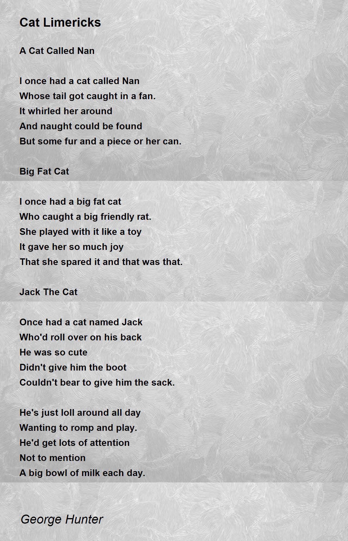 Cat Limericks Cat Limericks Poem by Hunter