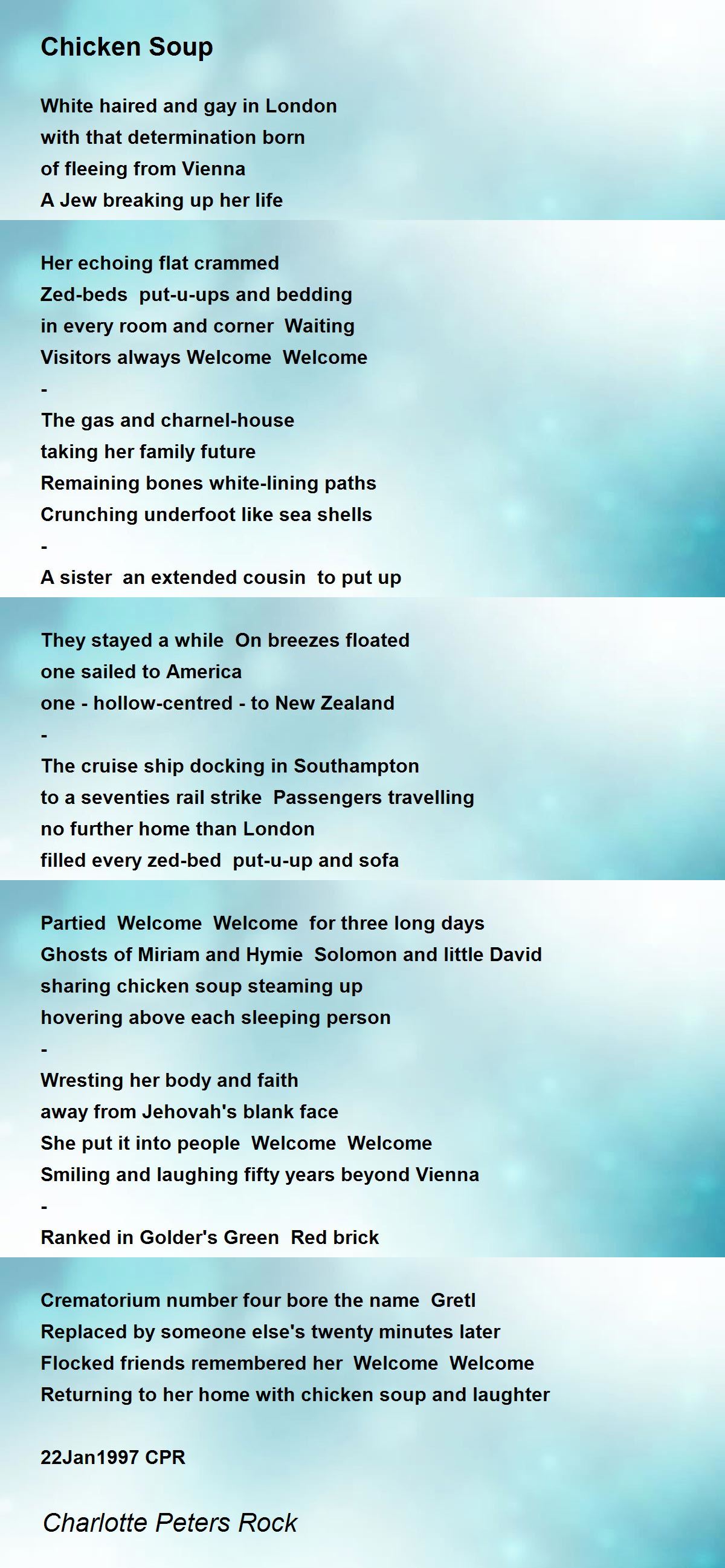 Chicken Soup Chicken Soup Poem by Charlotte Peters Rock