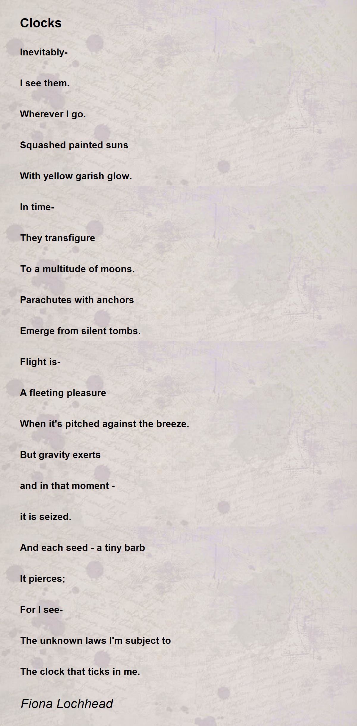 Clocks Poem by Fiona Lochhead Poem Hunter