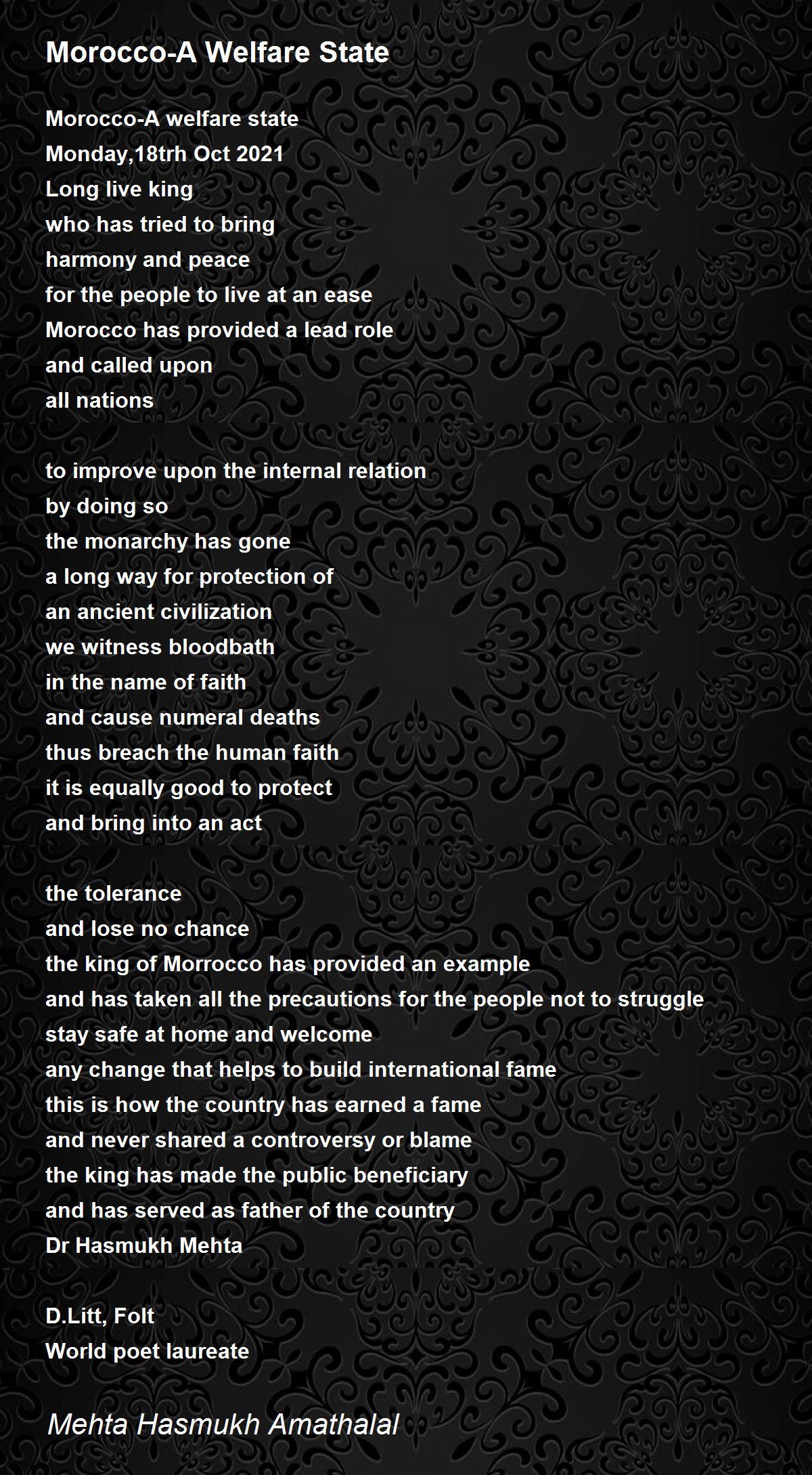 MoroccoA Welfare State by Mehta Hasmukh Amathalal MoroccoA Welfare