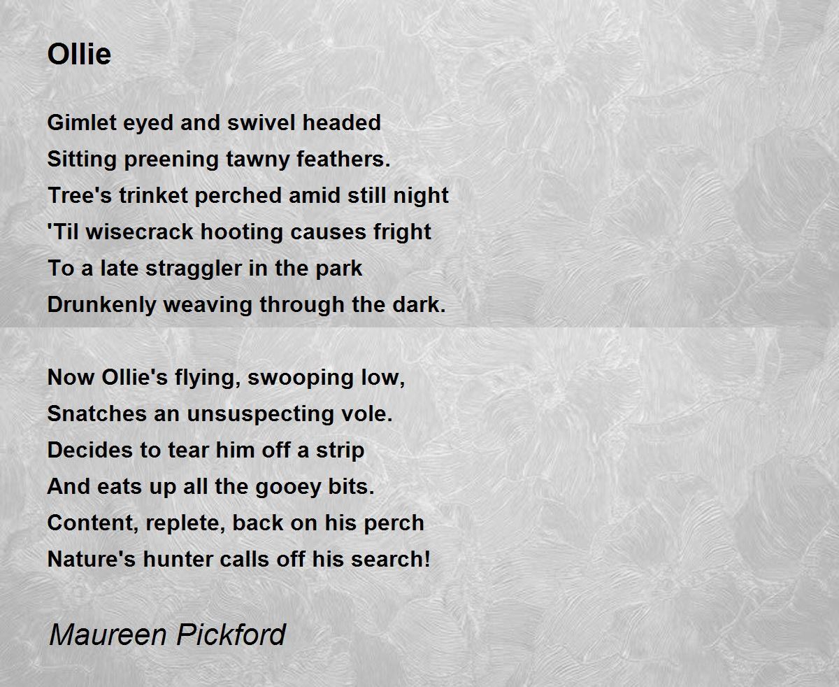 Ollie by Maureen Pickford Ollie Poem