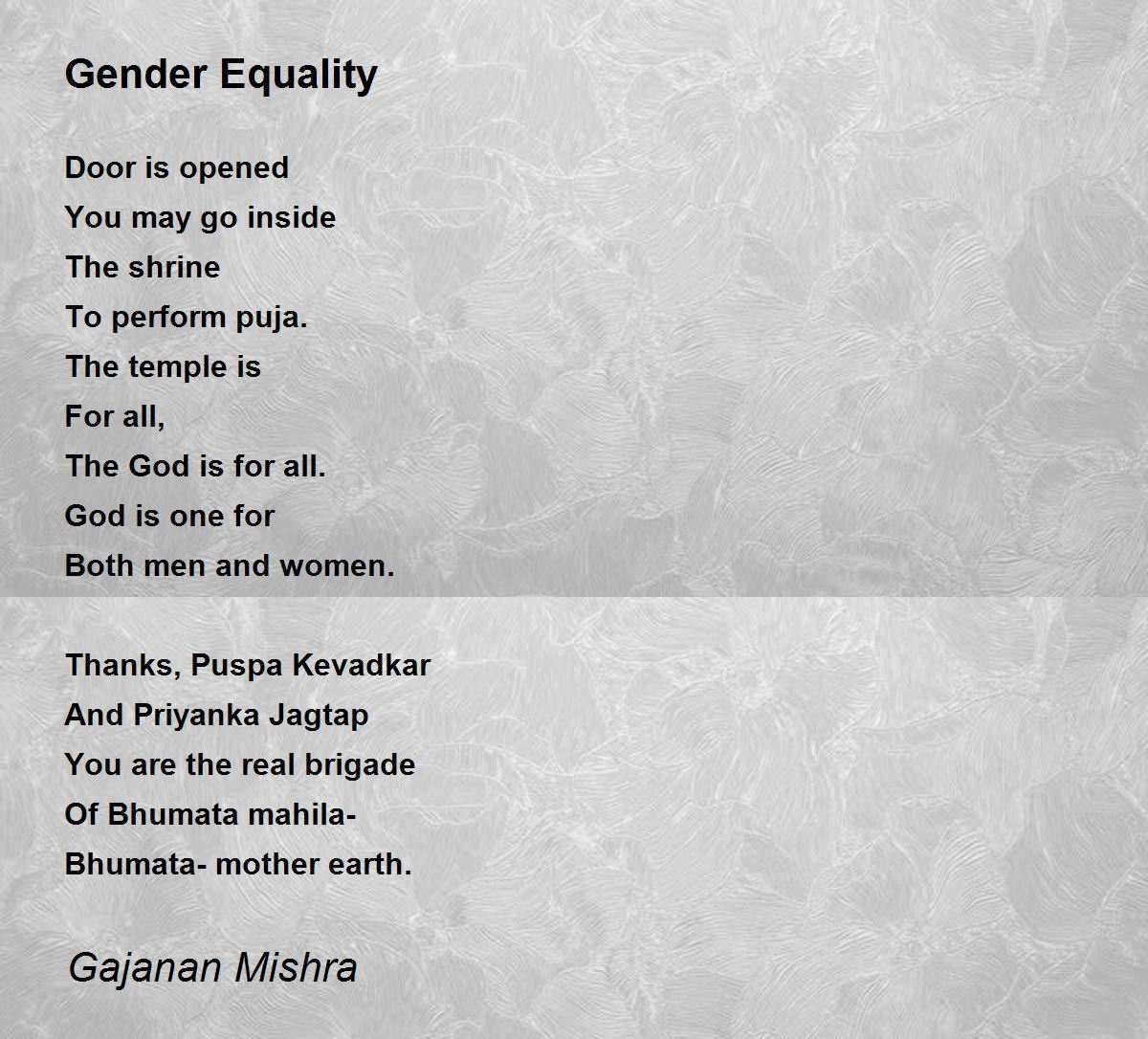 Gender Equality Poem by Gajanan Mishra - Poem Hunter