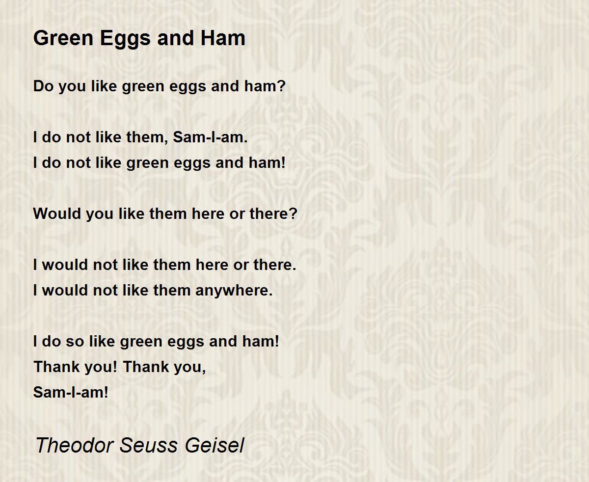 Green Eggs And Ham Poem Printable