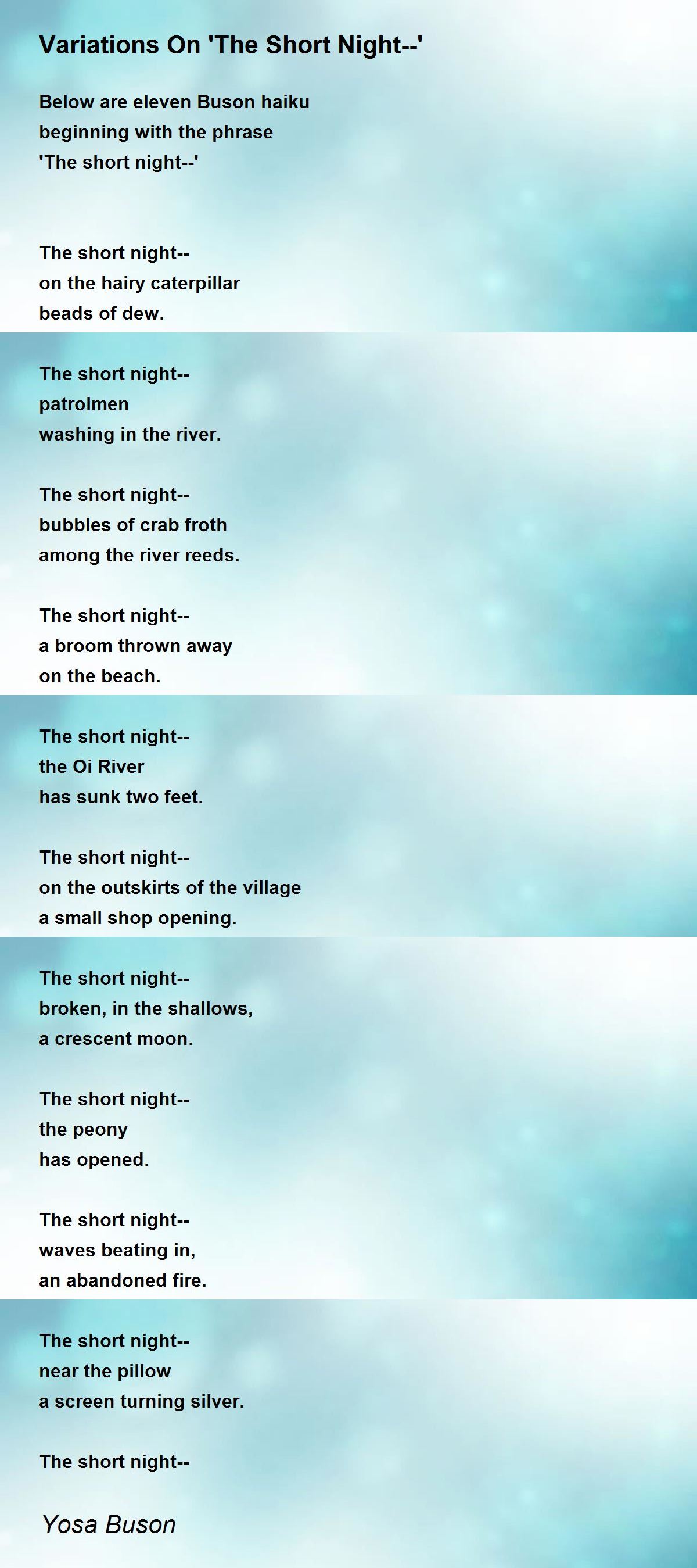 Variations On 'The Short Night' Variations On 'The Short Night' Poem by Yosa Buson