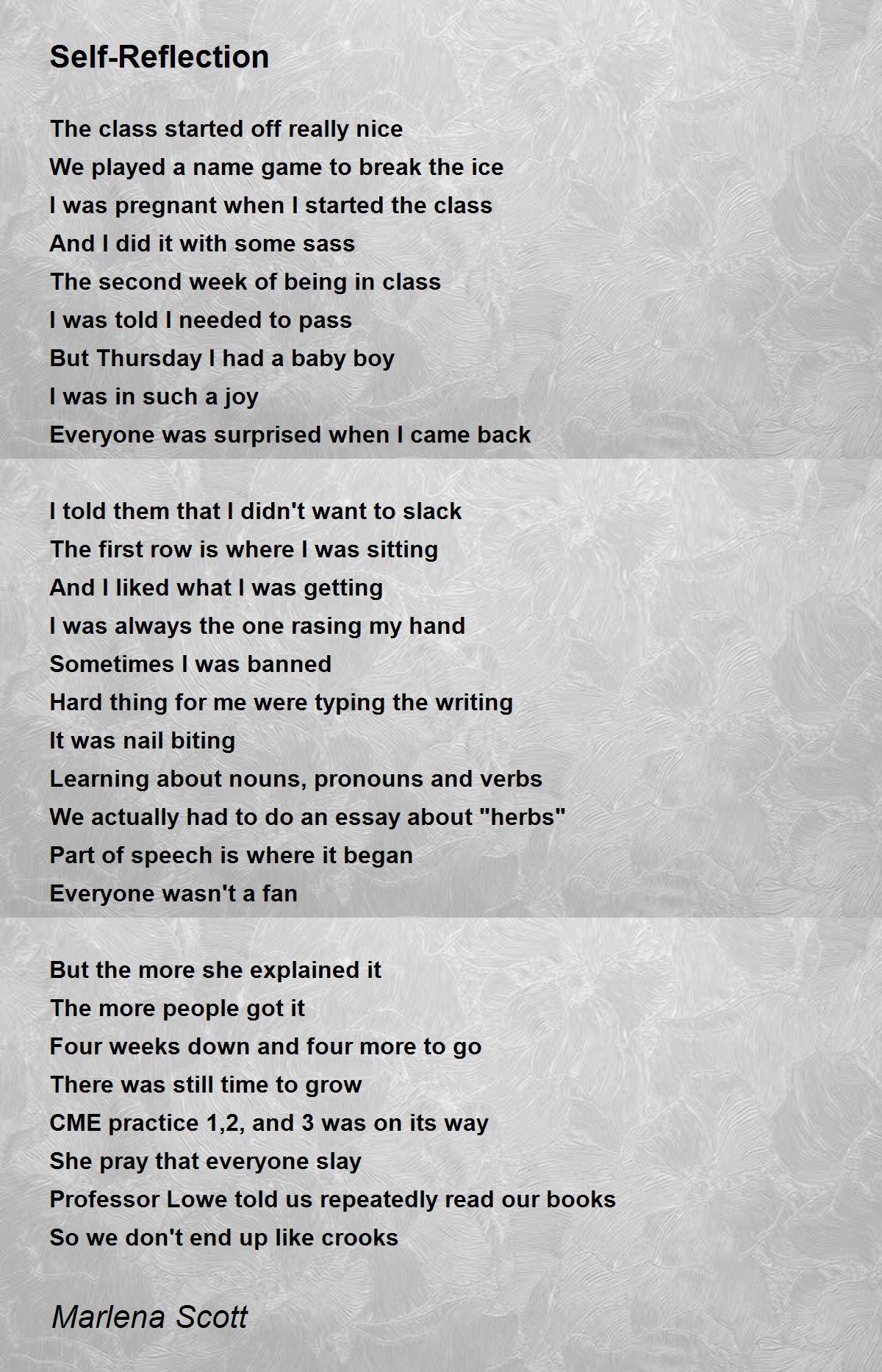 SelfReflection by Marlena Scott SelfReflection Poem
